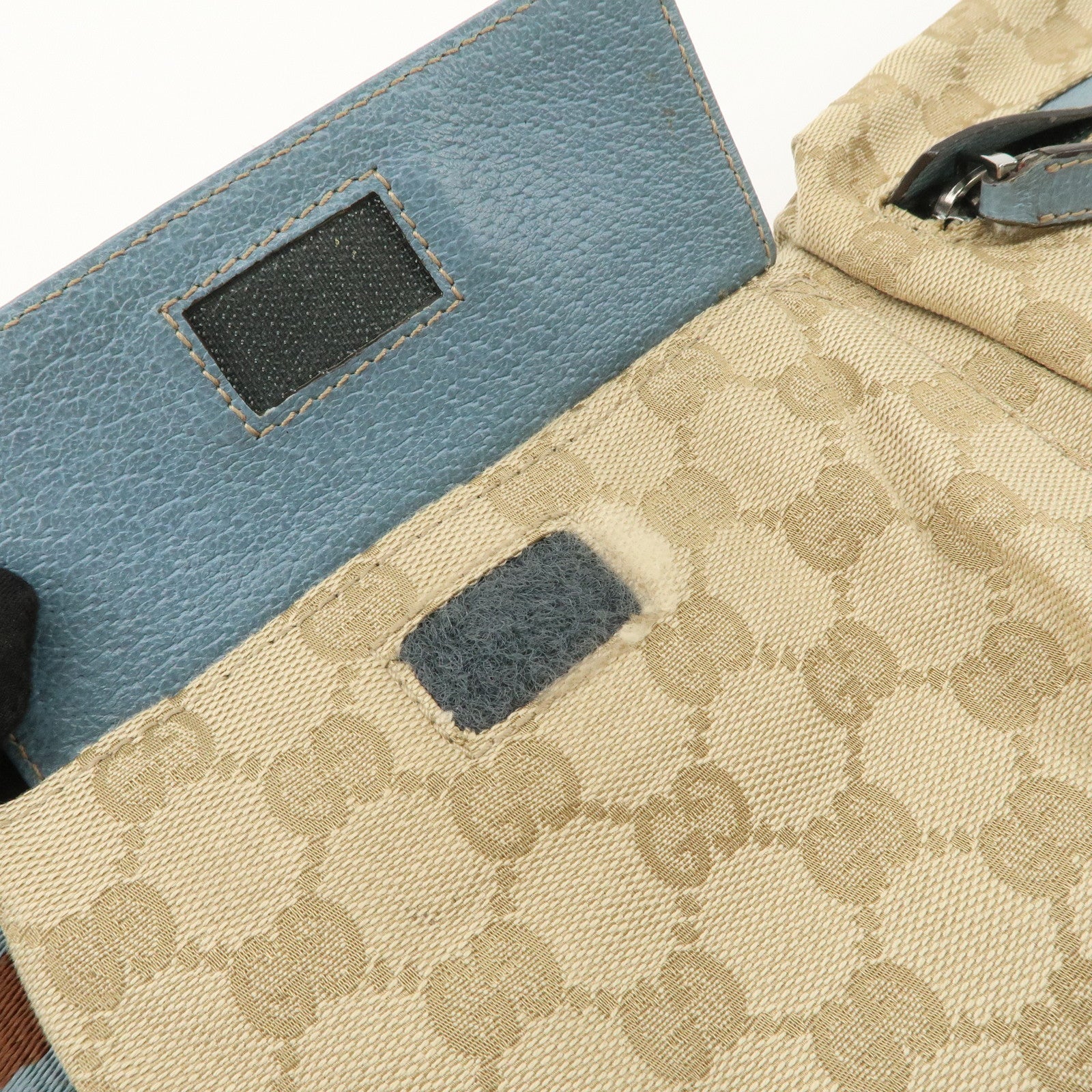 GUCCI GG Canvas Leather Waist Bag Crossbody Bag Light Blue 28566