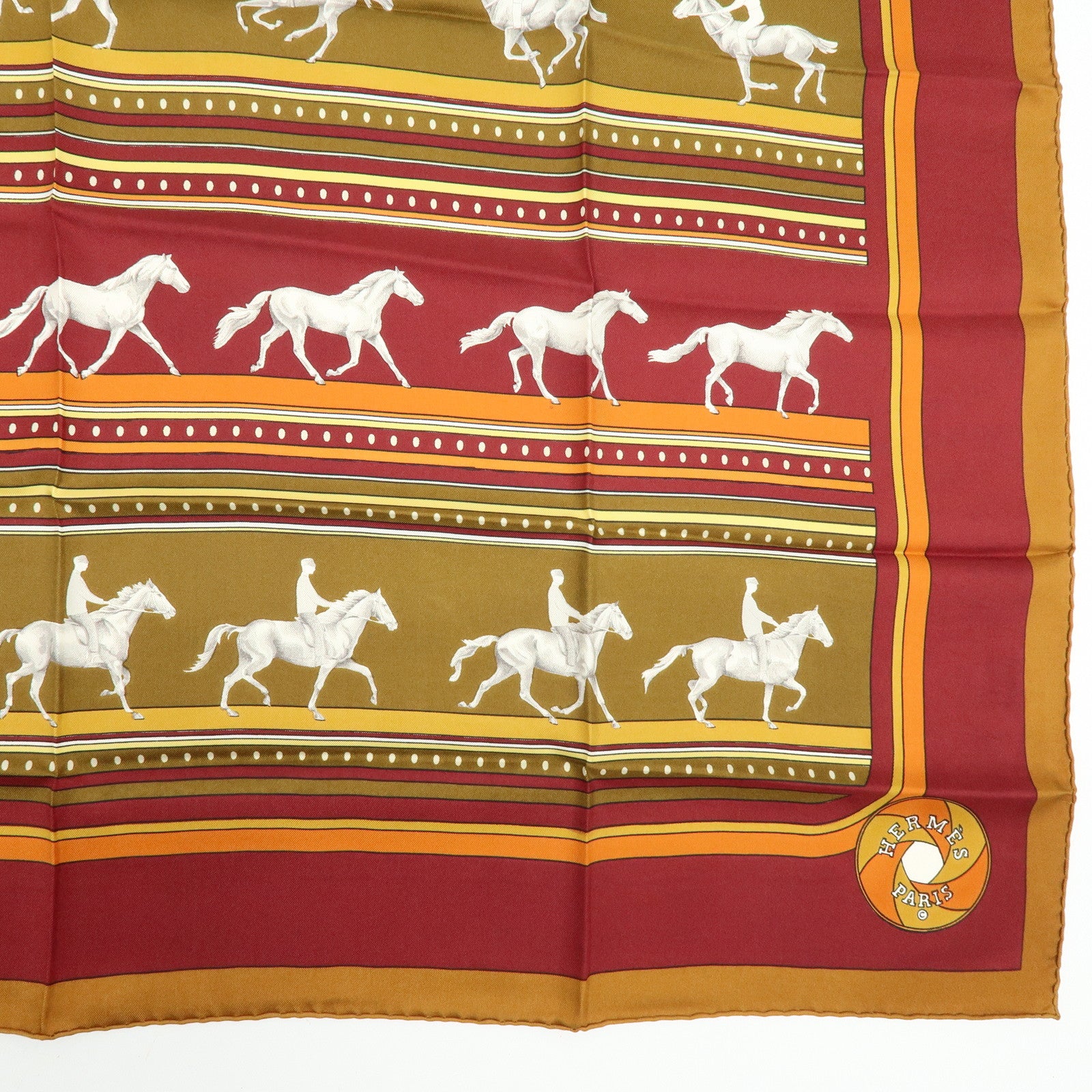 HERMES Carre 90 Silk 100% Scarf SEQUENCES Horse Print Brown
