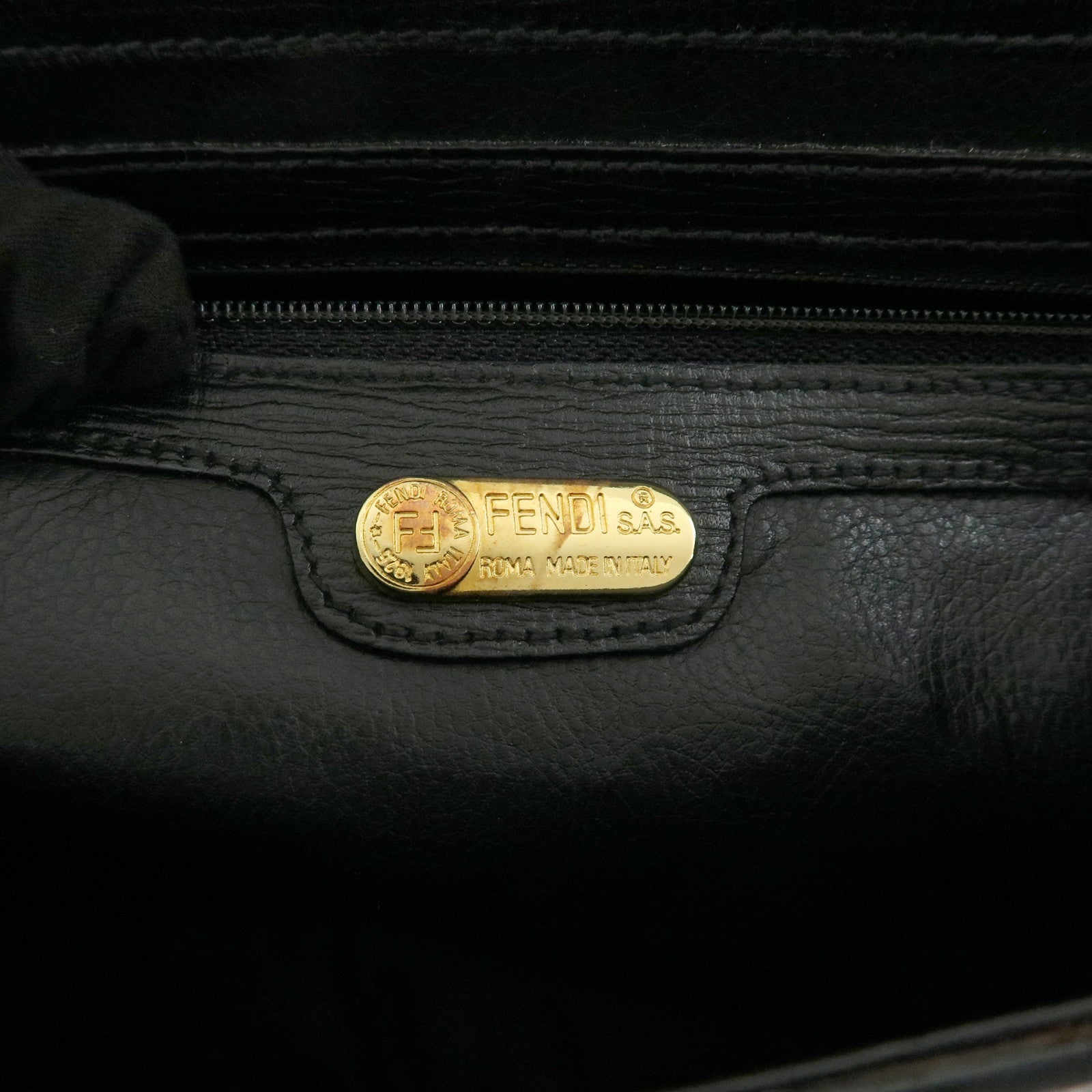 FENDI Top Handle Leather Suede Hand Bag Black 12897