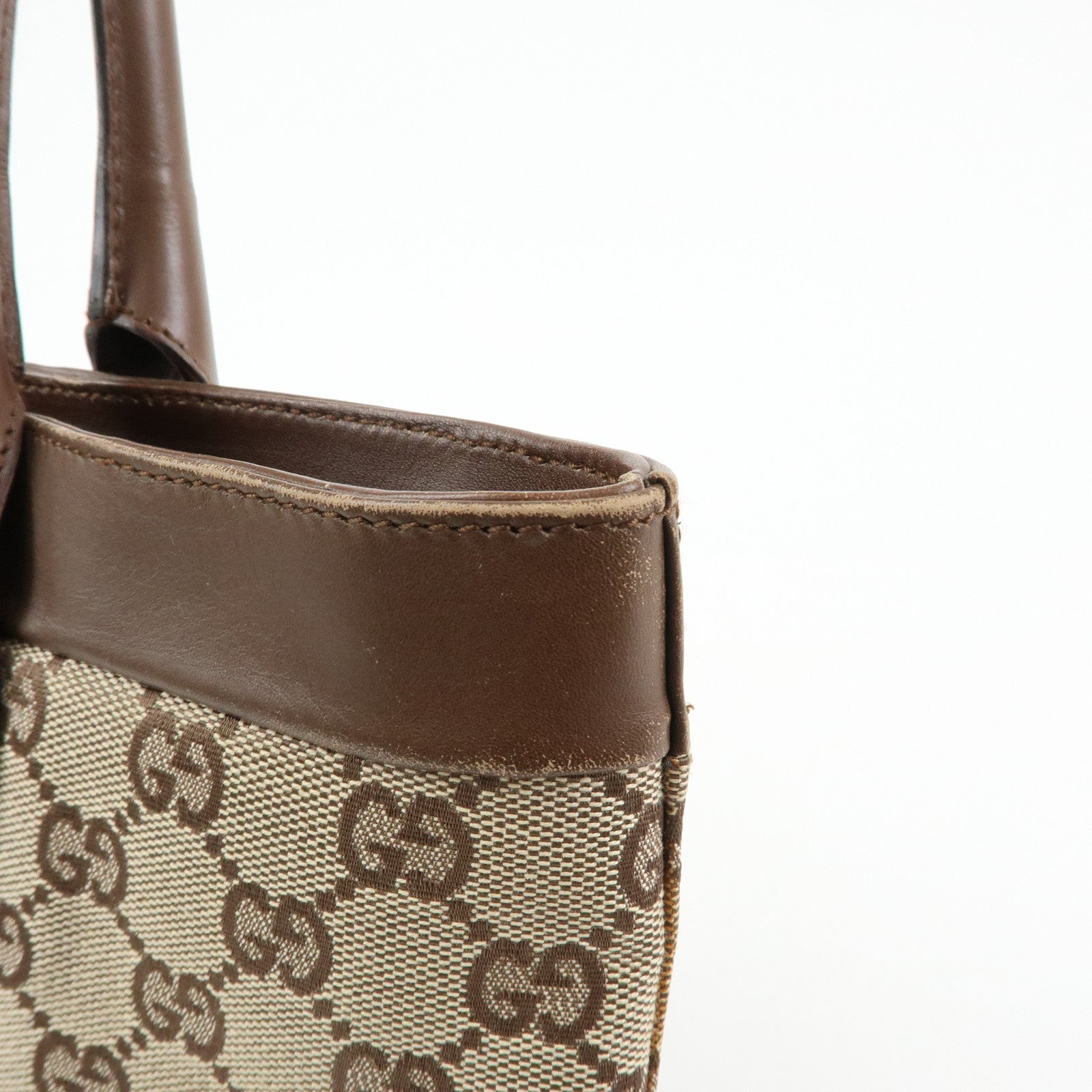 GUCCI GG Canvas Leather Tote Bag Hand Bag Beige Brown 002.1119