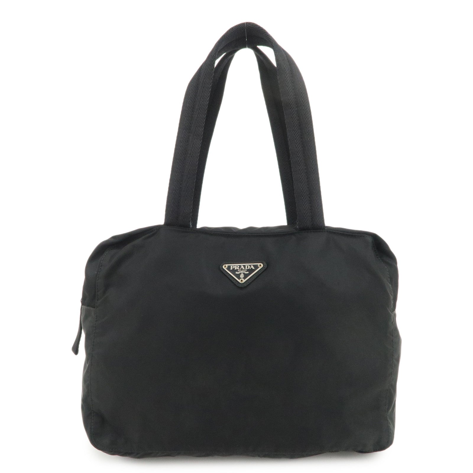 PRADA Triangle Logo Nylon Tote Bag Shoulder Bag Hand Bag Black