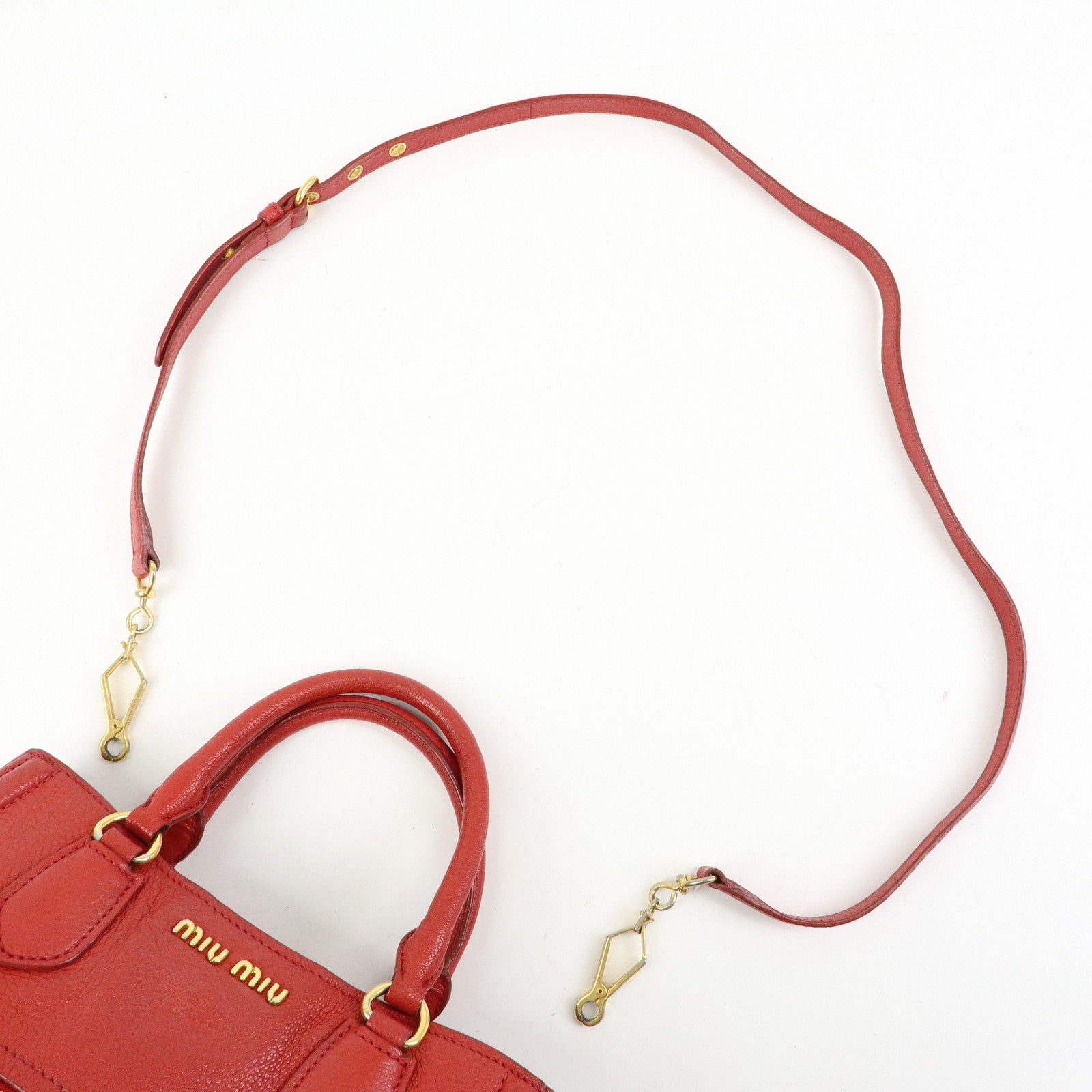 MIU MIU MADRAS Leather 2Way Bag Hand Bag Shoulder Bag Red