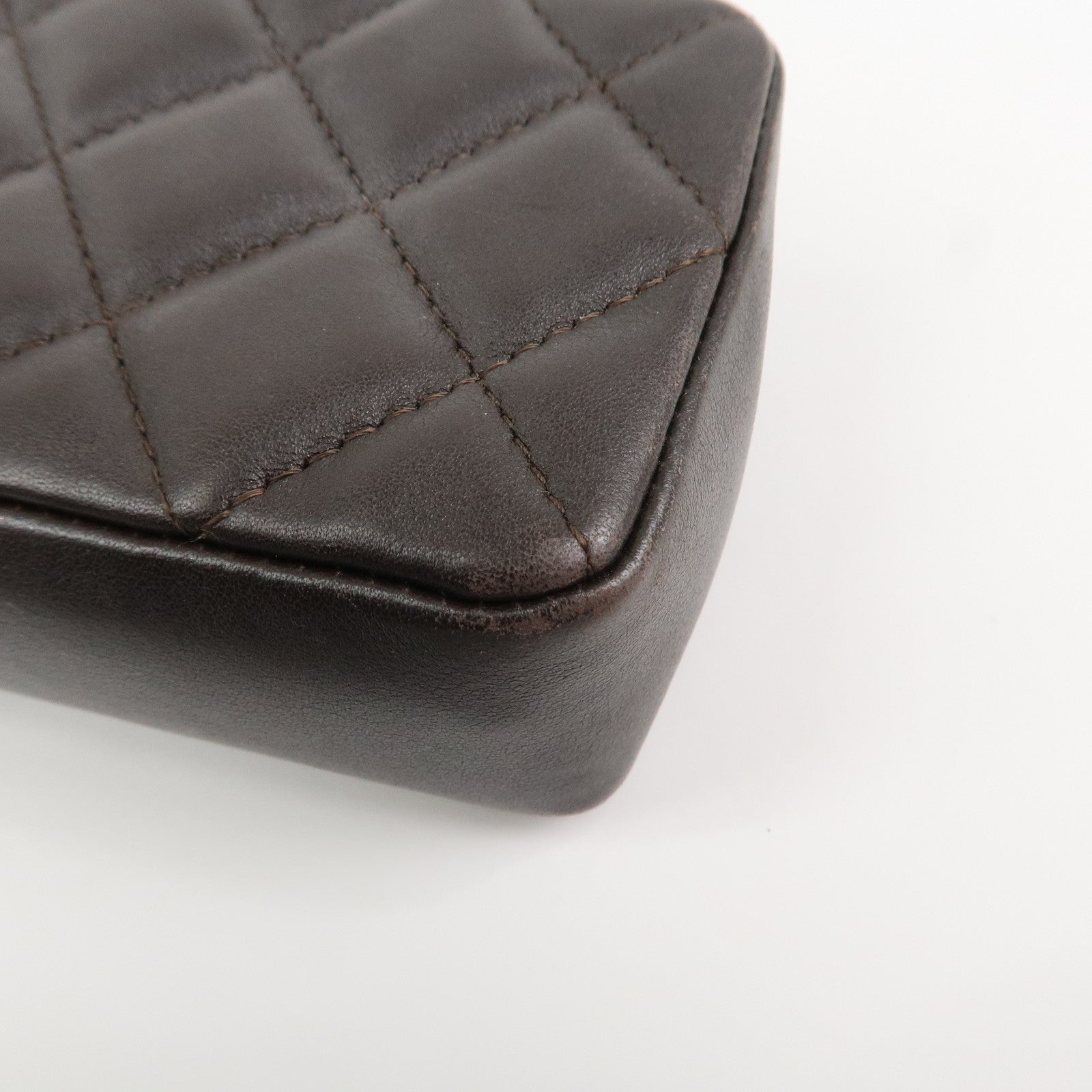 CHANEL Cambon Line COCO Mark Lambskin Cosmetic Pouch Brown