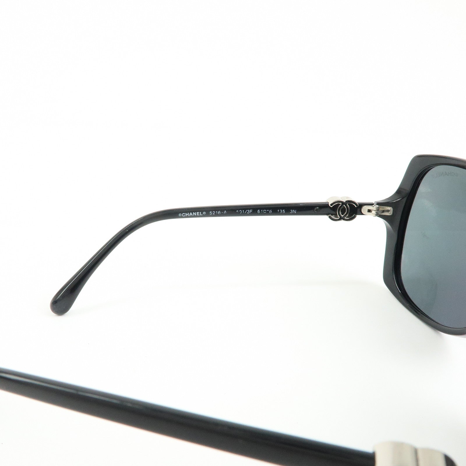 CHANEL COCO Mark Plastic Sunglasses 61□16 Black 5216-A