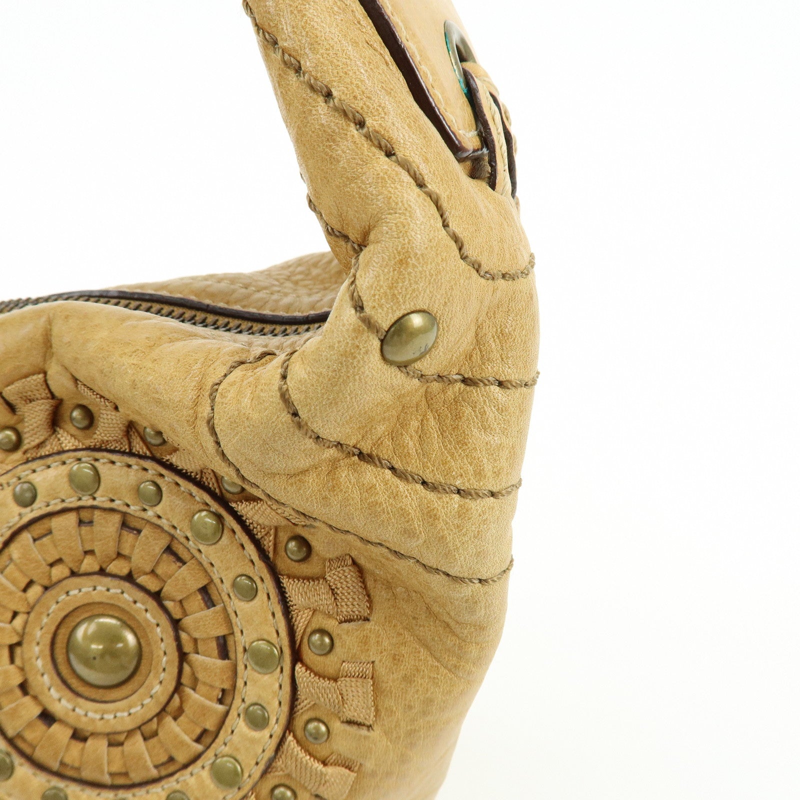 COACH Leather Shoulder Bag Hand Bag Studs Camel