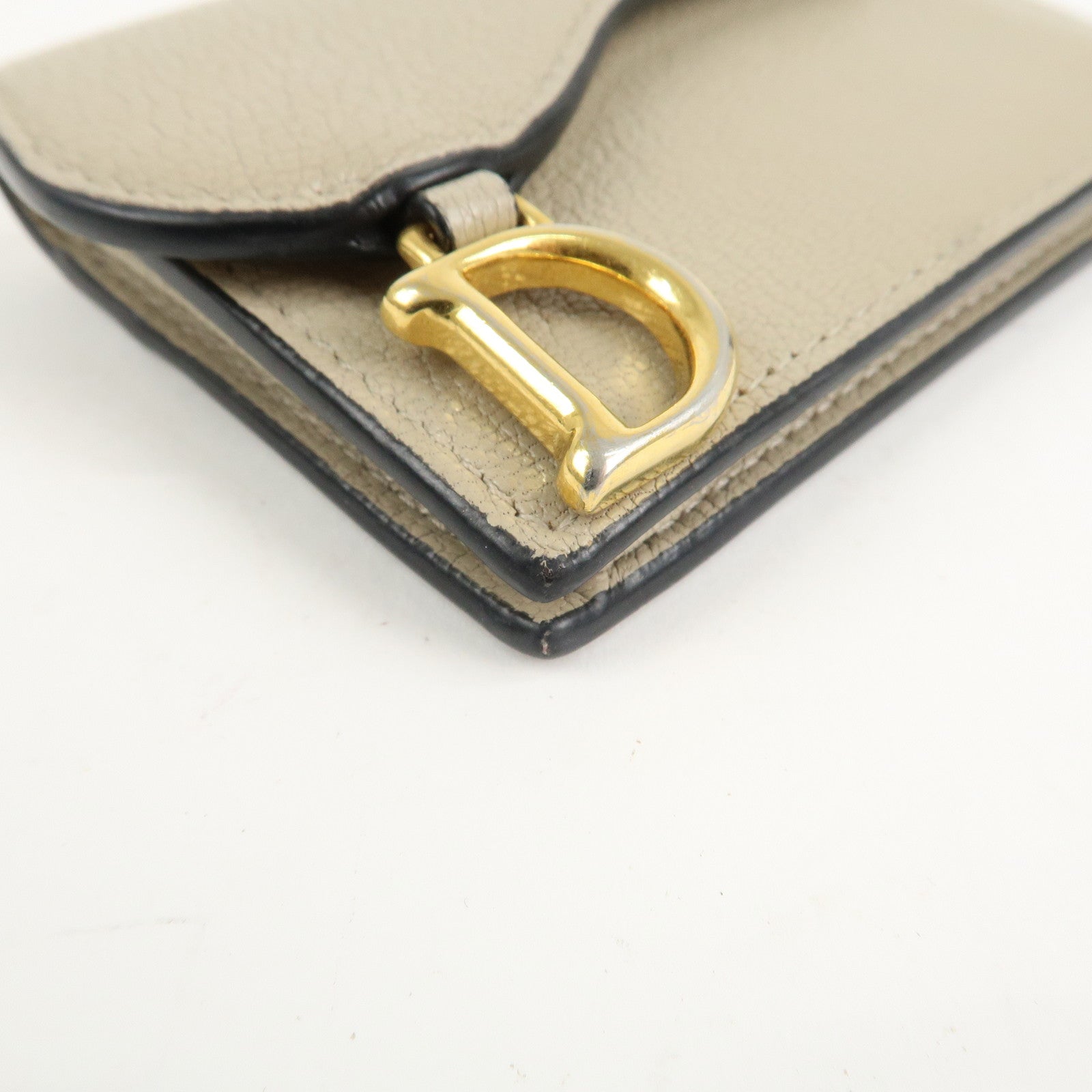 Christian Dior Leather Card Case Beige Gold HDW 44-MA-0248 Used