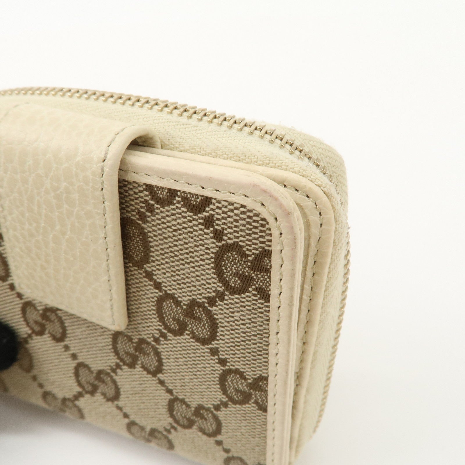 GUCCI GG Canvas Leather Bi-fold Wallet Beige Ivory 346056 Used
