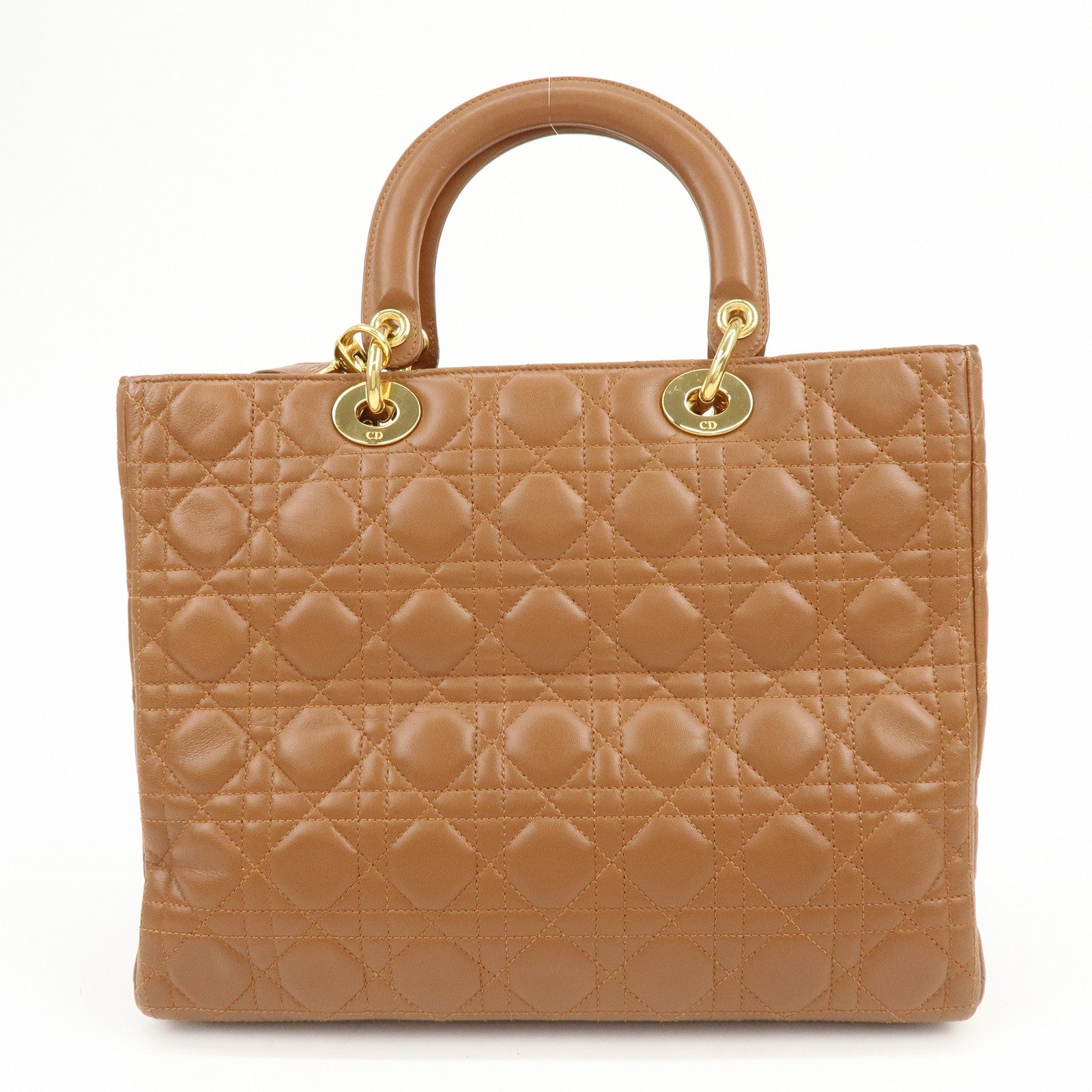 Christian Dior Cannage Large Lamb Skin 2Way Bag Hand Bag Camel