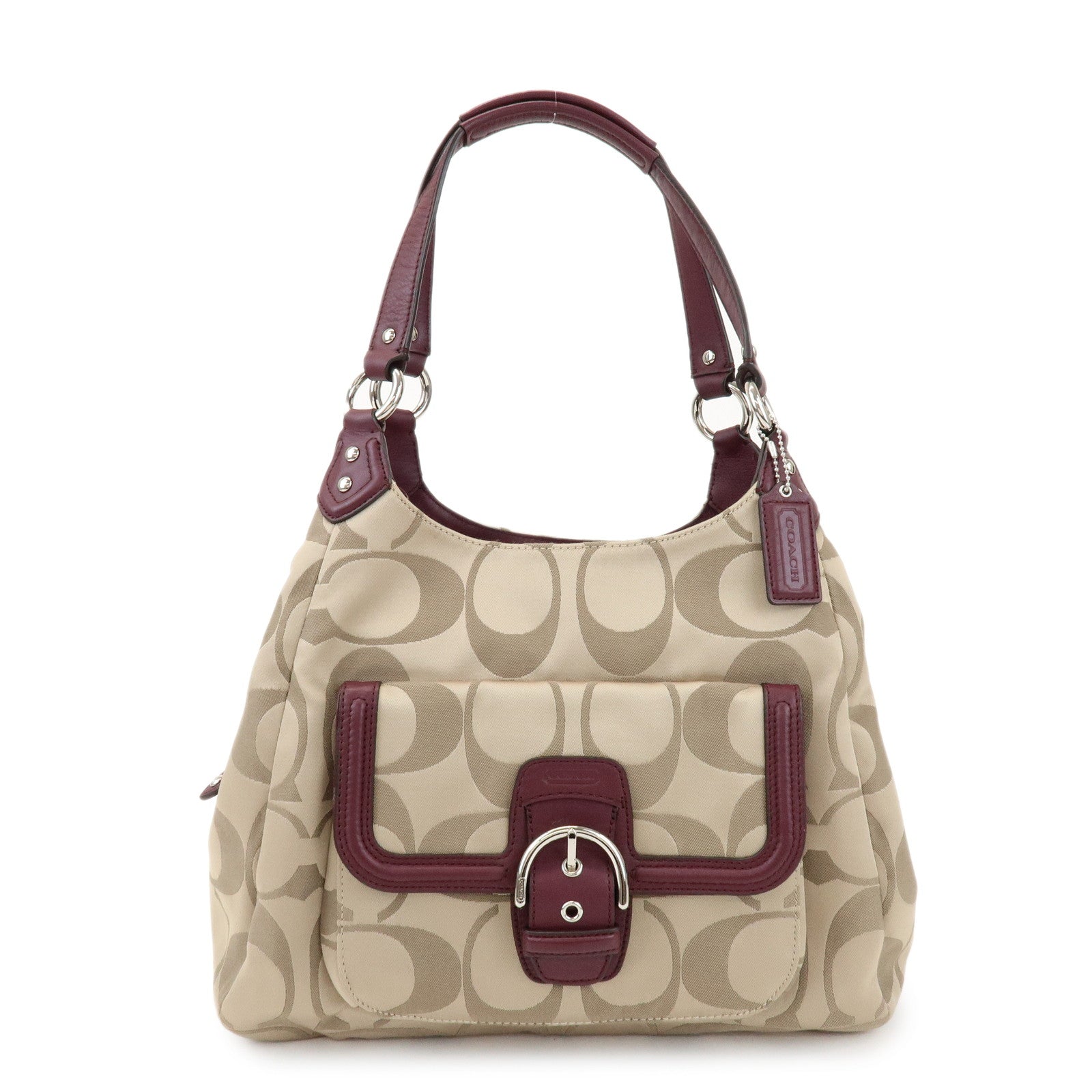 COACH Signature Canvas Leather Shoulder Bag Hand Bag Beige Bordeaux