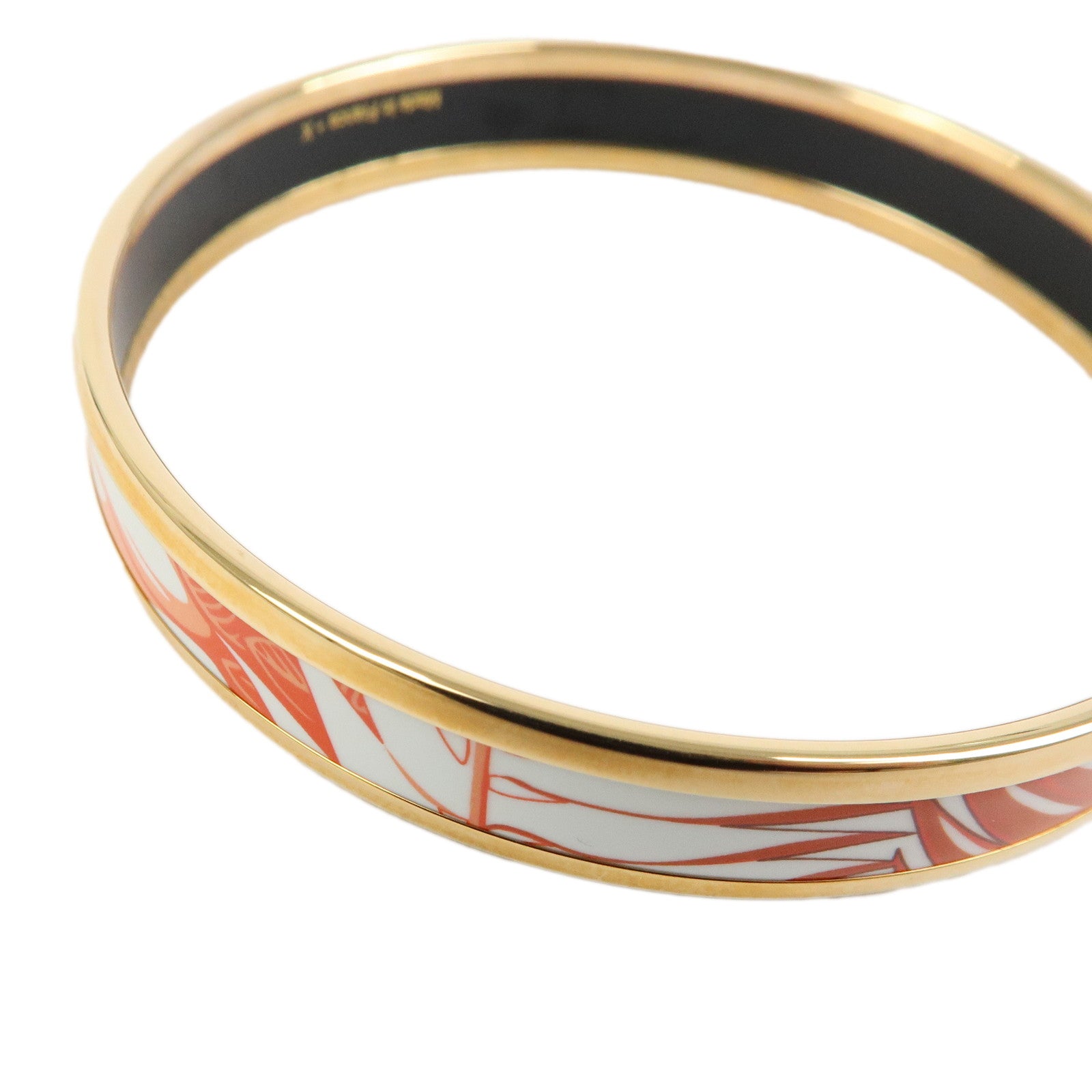 HERMES Email PM Gold Plated Bracelet Bangle White Orange Gold