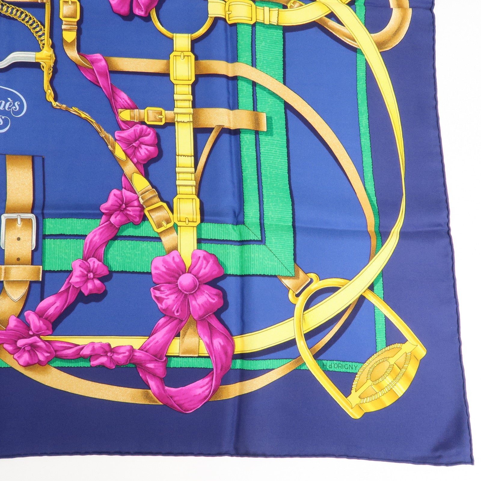 HERMES Carre 90 Silk 100% Blue Yellow Green Used