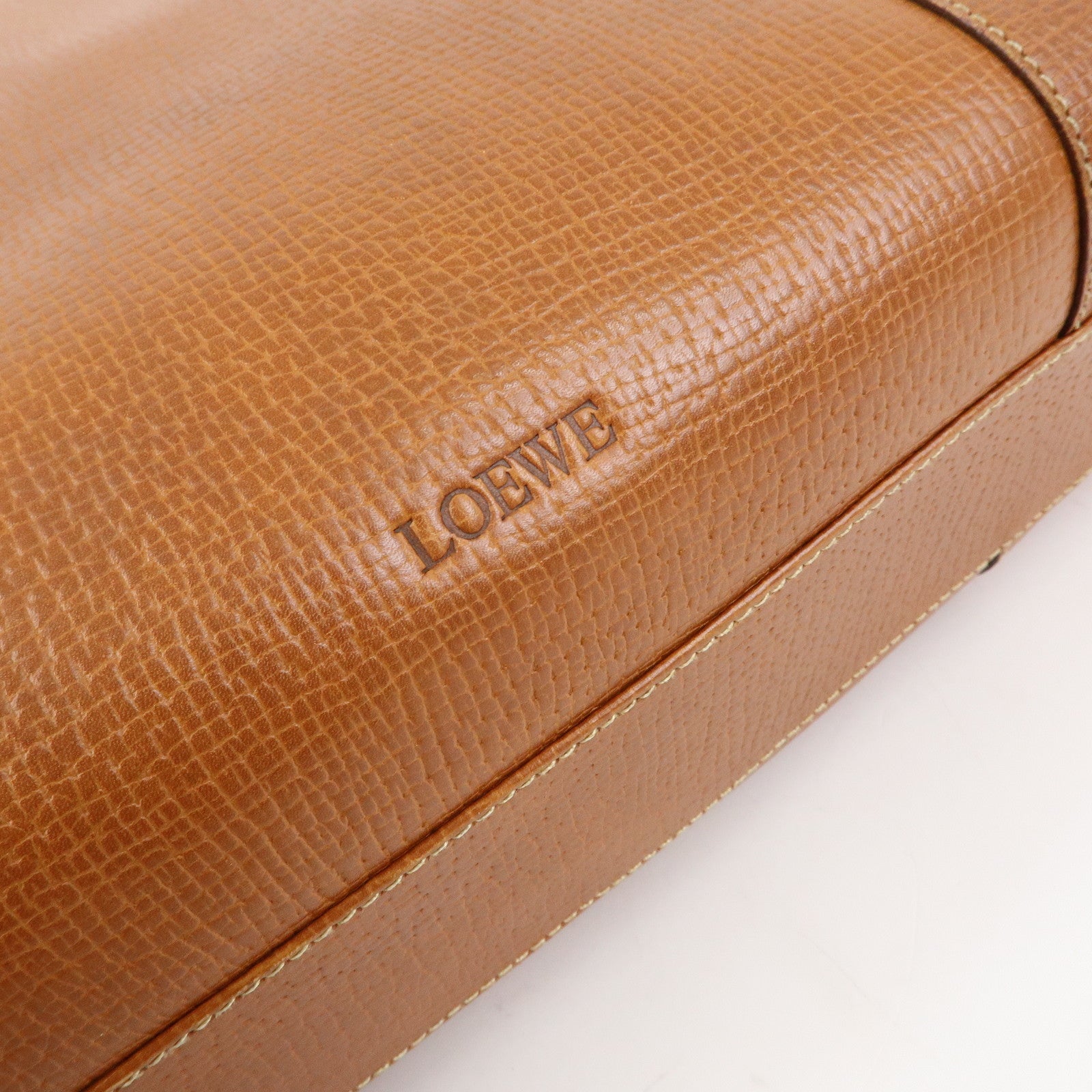 LOEWE Embossed Leather 2Way Bag Hand Bag Shoulder Bag Brown