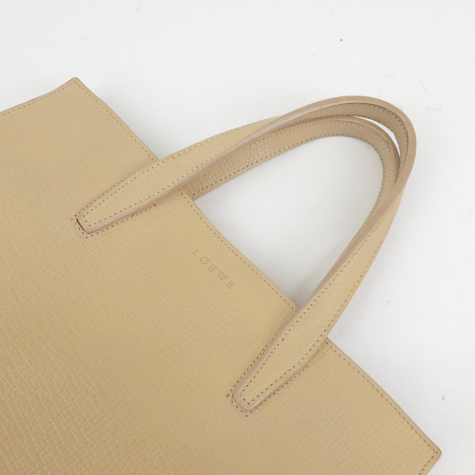 LOEWE Anagram Embossed Leather Tote Bag Hand Bag Beige