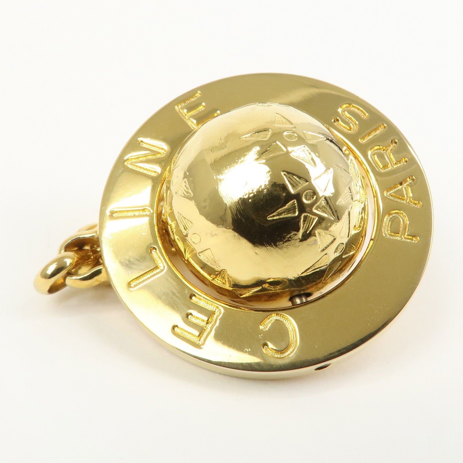 CELINE Saturn Motif Metal Bag Charm Key Holder Gold