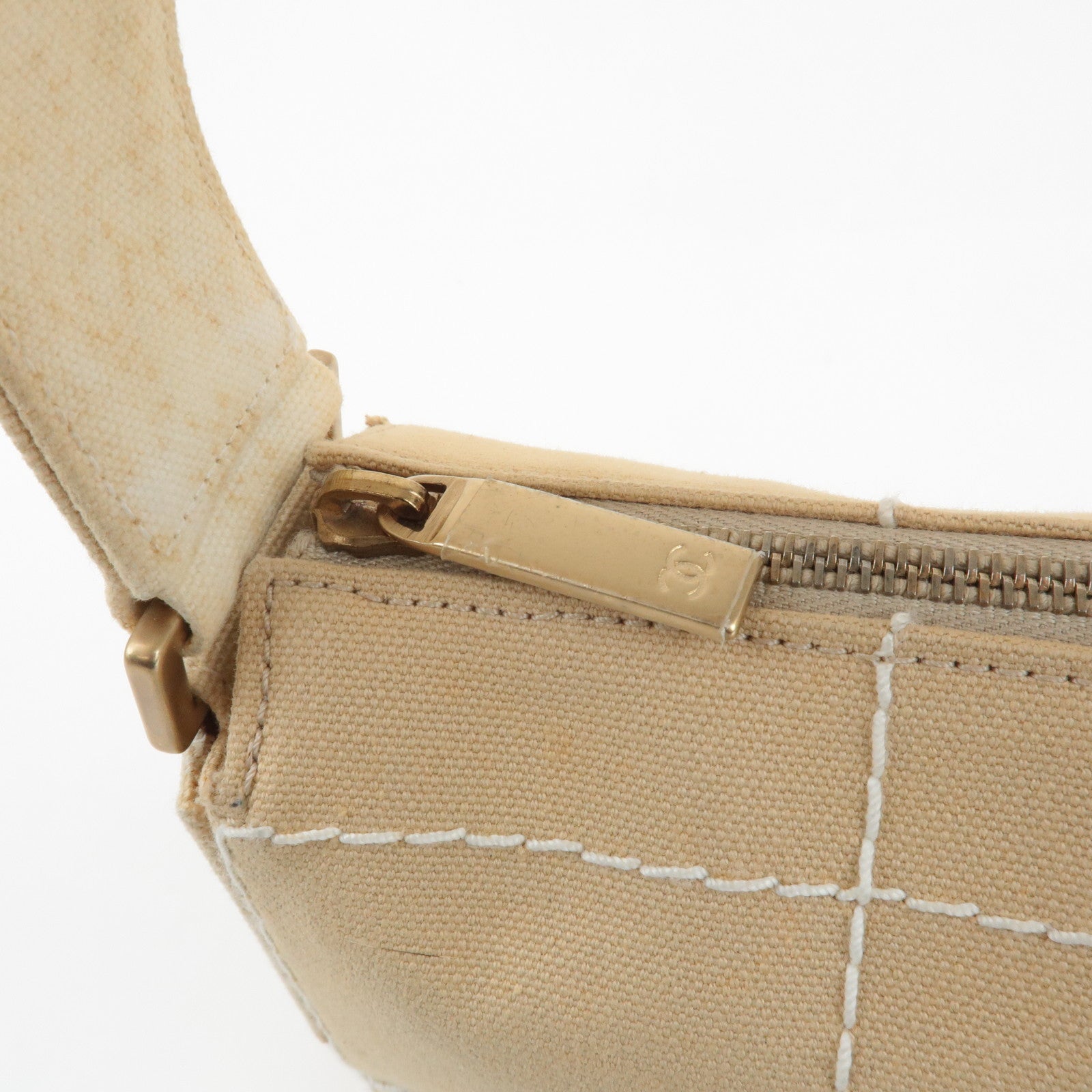 CHANEL Wild Stich Canvas Shoulder Bag Hand Bag Beige