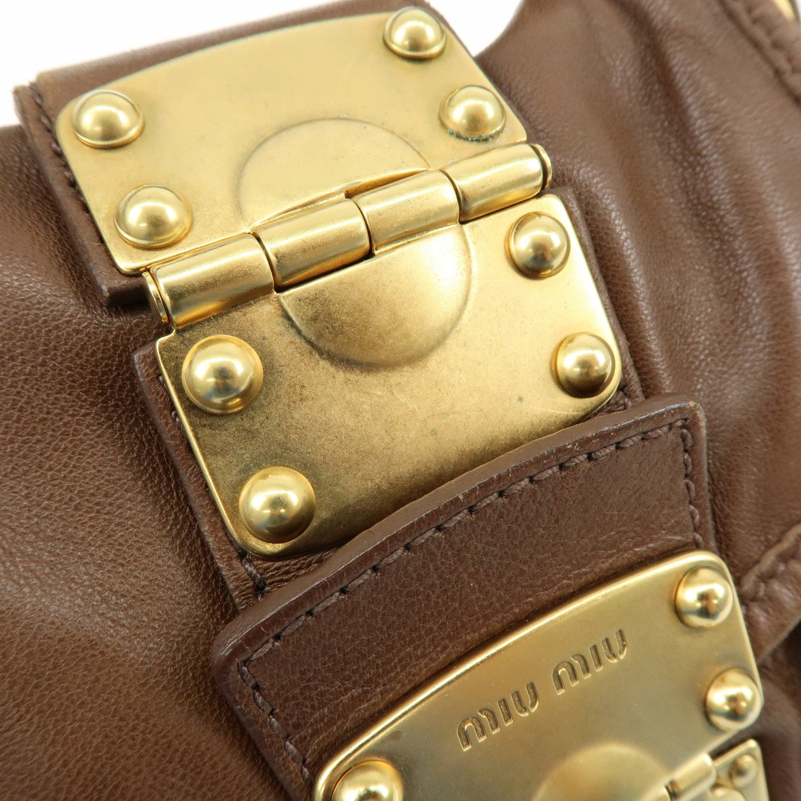 MIU MIU Matelasse Leather 2Way Bag Hand Shoulder Bag Brown 5BH188