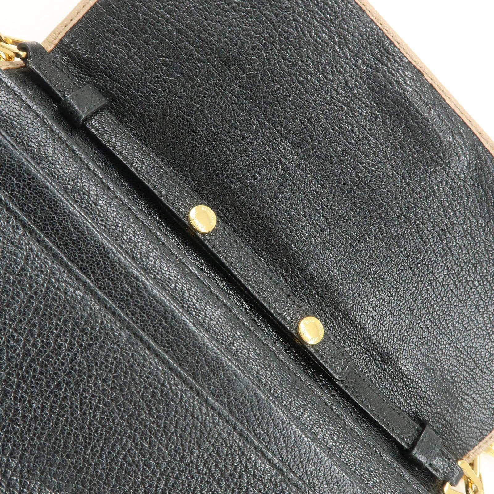 MIU MIU MADRAS Leather Chain Shoulder Wallet WOC Beige Black 5M1290