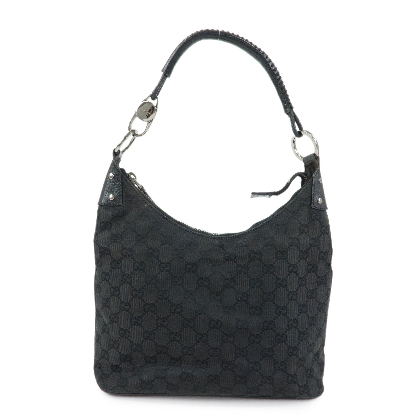 GUCCI GG Canvas Leather Shoulder Bag Hand Bag Black 115003