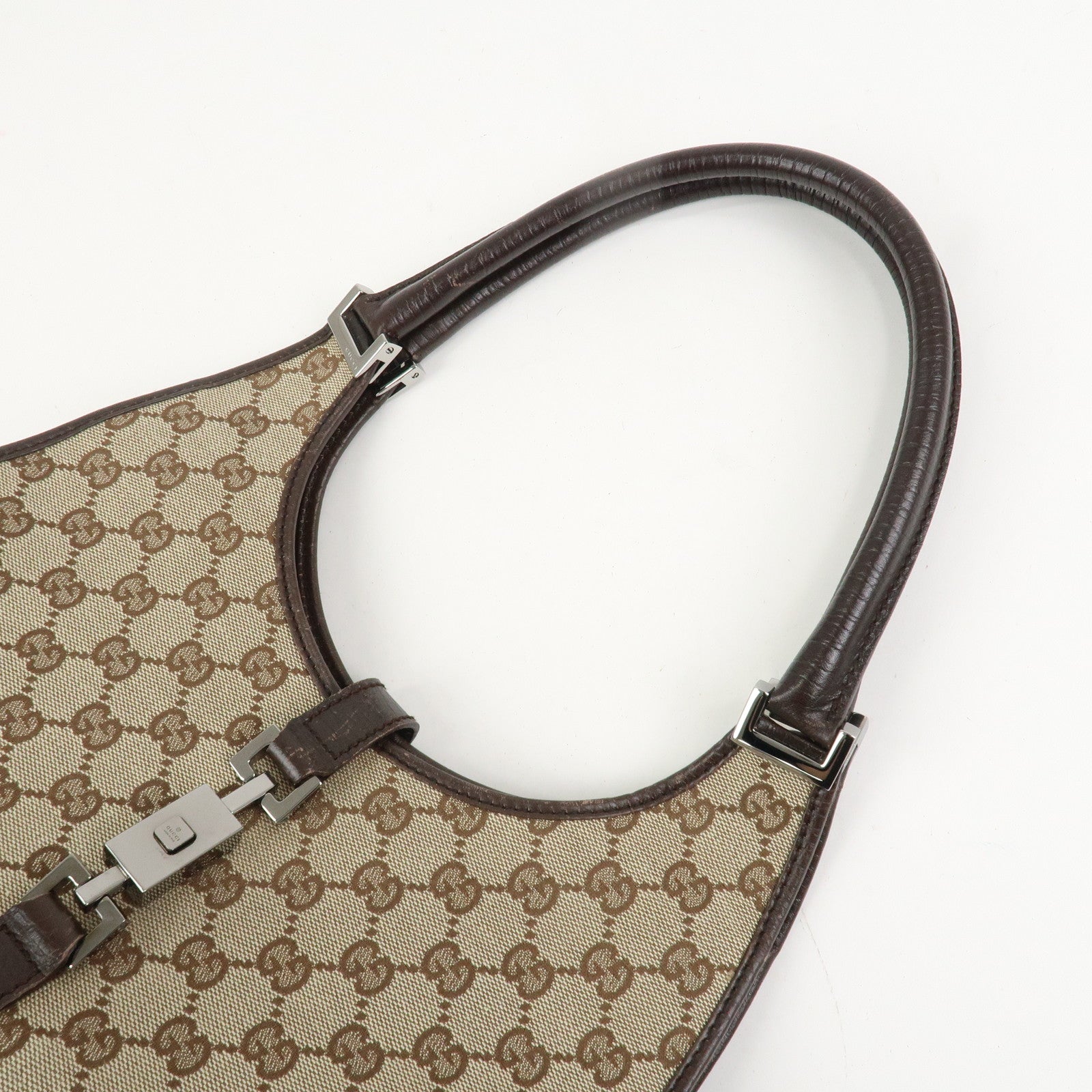 GUCCI Jackie Canvas Leather Shoulder Bag Hand Bag Beige Brown 01719