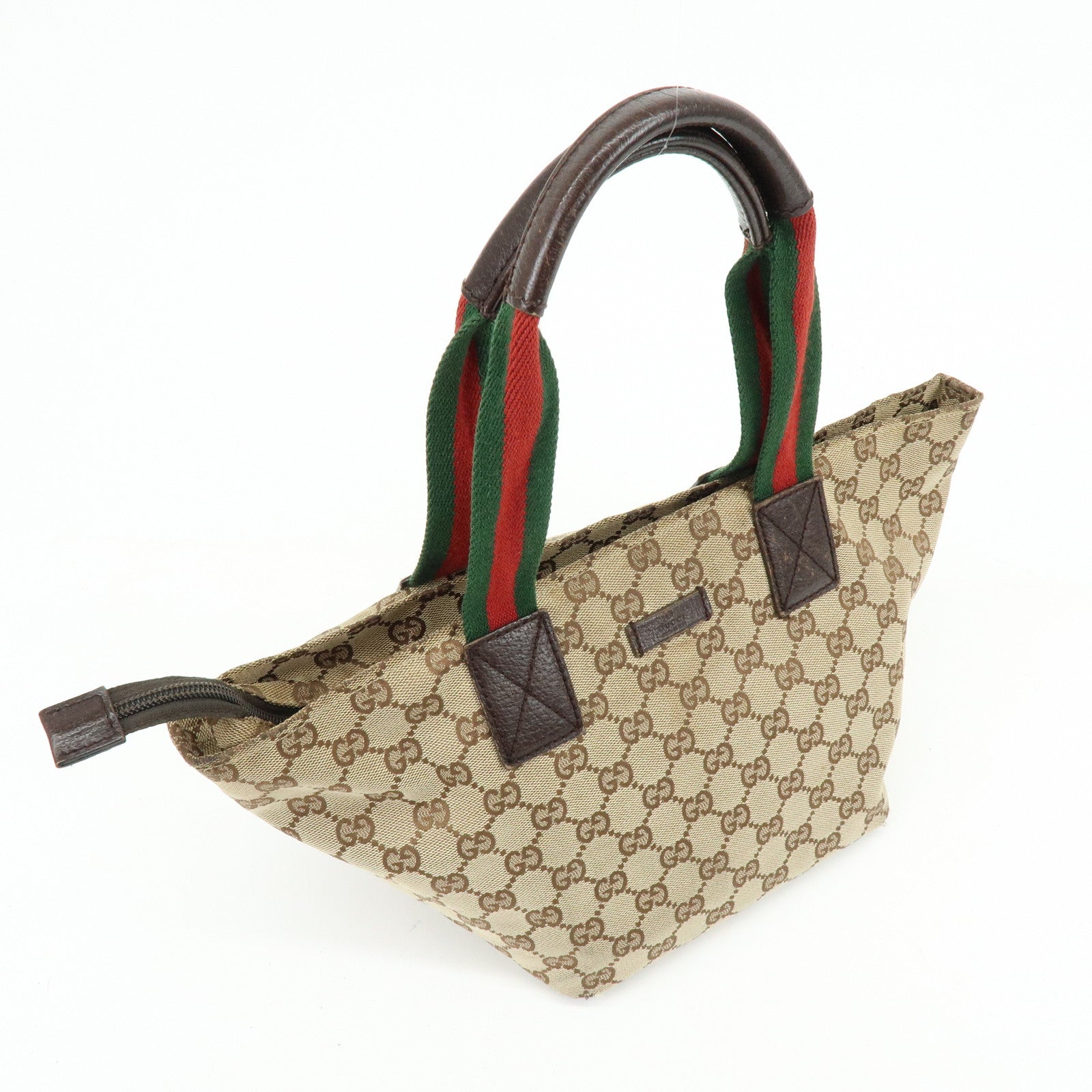 GUCCI Sherry GG Canvas Leather Tote Bag Hand Bag Brown 131228