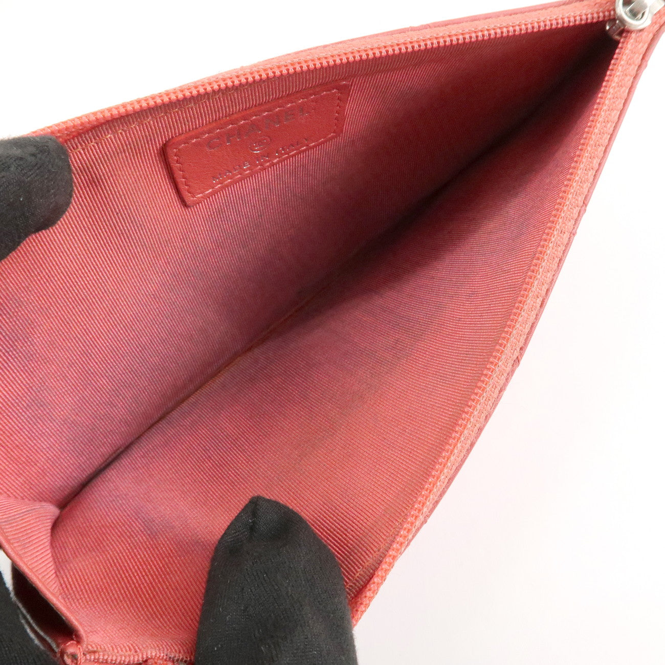 CHANEL Matelasse Patent Leather Long Wallet Card Case Pouch Orange Used