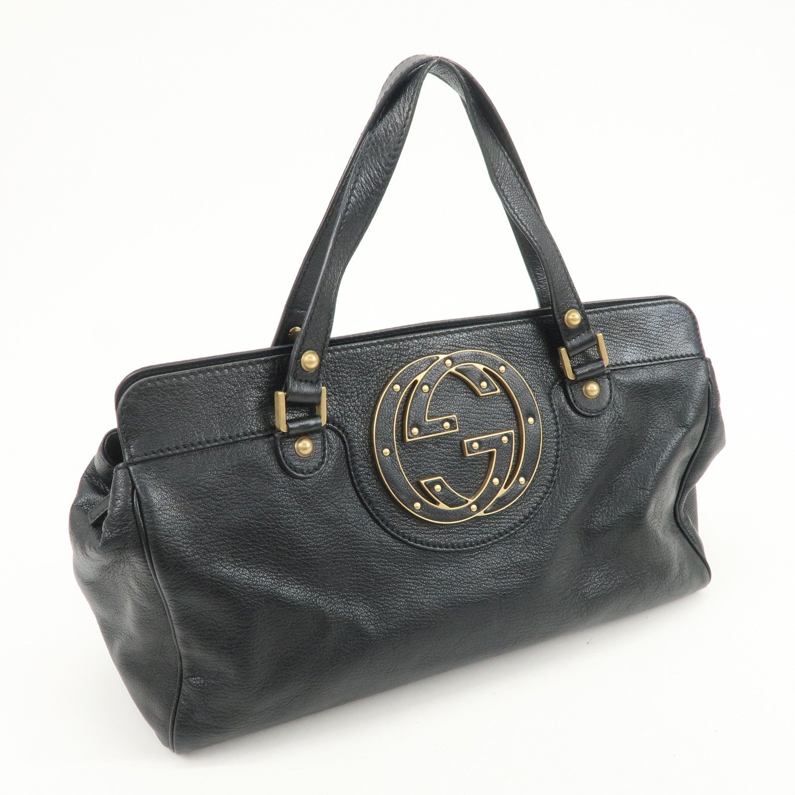 GUCCI Interlocking G Leather Hand Bag Shoulder Bag Black 121551