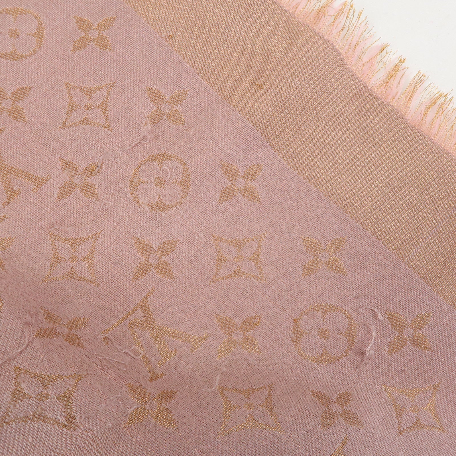 Louis Vuitton Monogram Shine Silk Wool Scarf Shawl Pink M75700