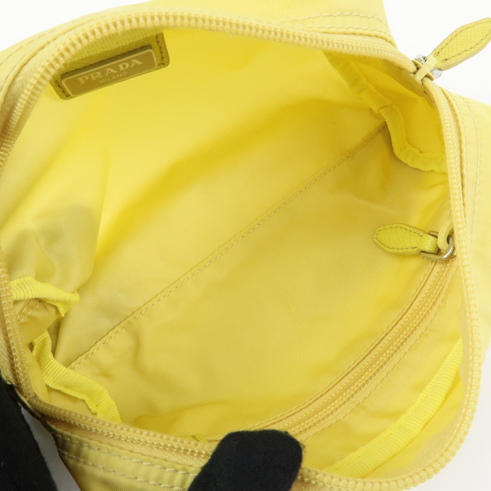 PRADA Triangle Logo Nylon Saffiano Leather Cosmetic Pouch Yellow