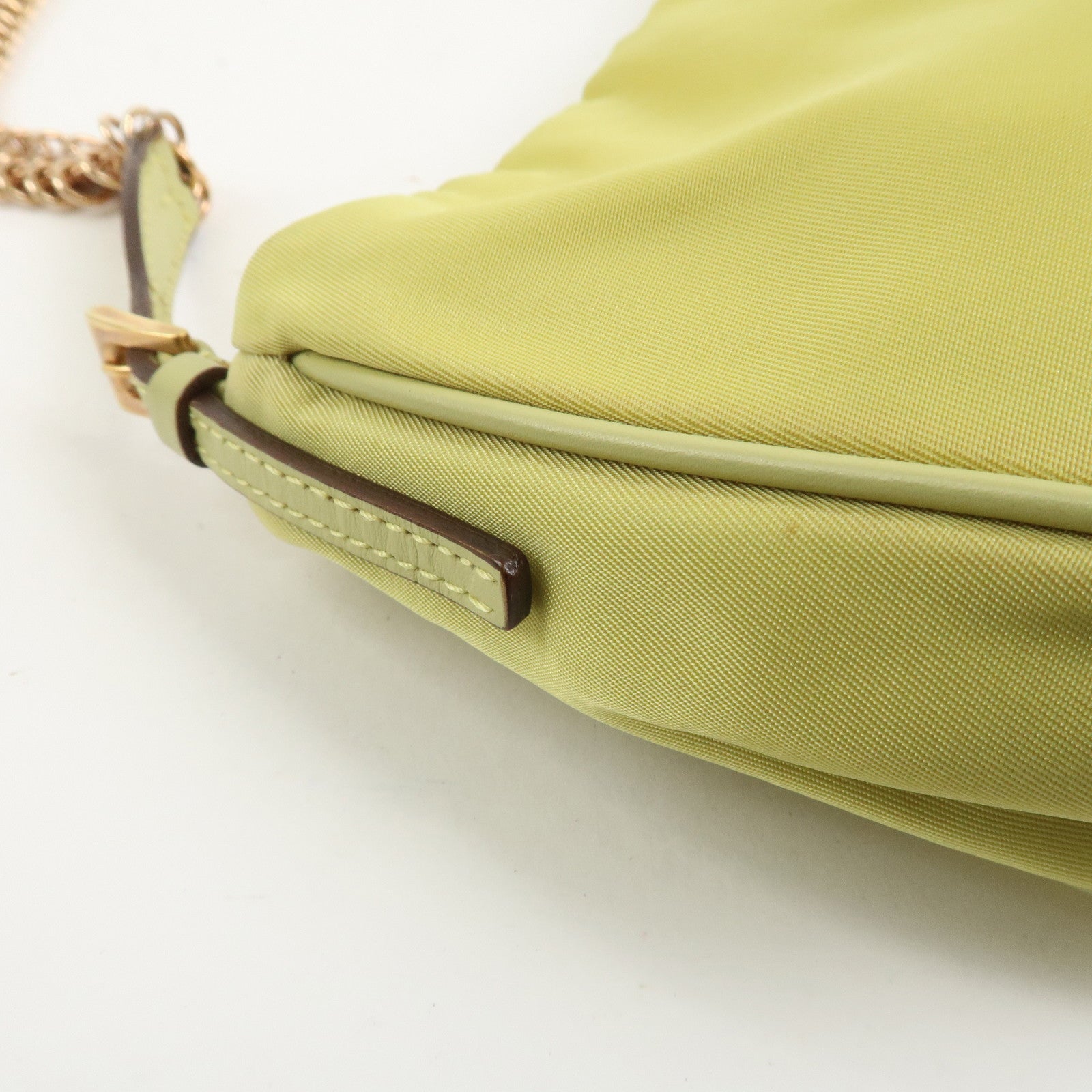 PRADA Triangle Logo Nylon Leather Shoulder Bag Yellow BR0107