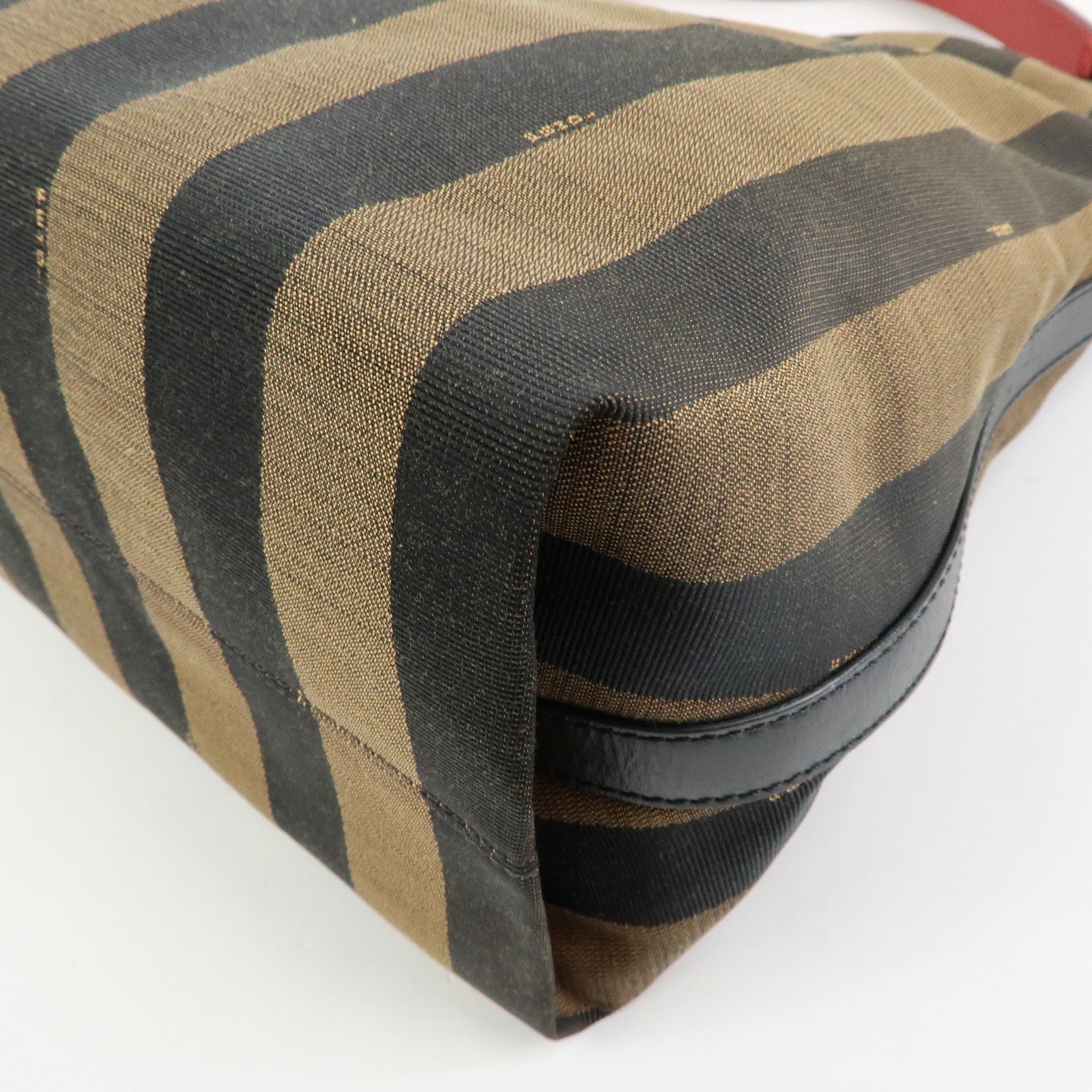 FENDI Pequin Canvas Leather Shoulder Bag Brown Red 8BR653