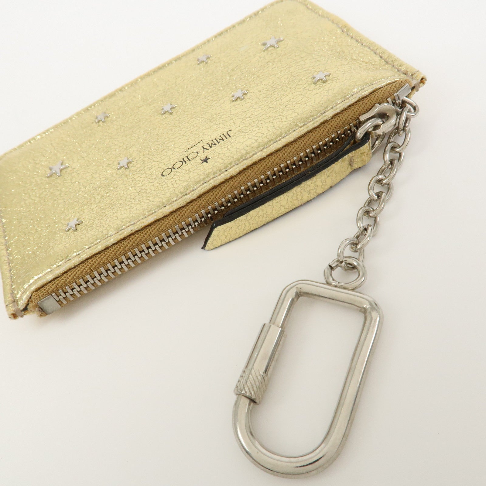 JIMMY CHOO Set of 2 Leather Long Wallet Coin Case Gray Gold