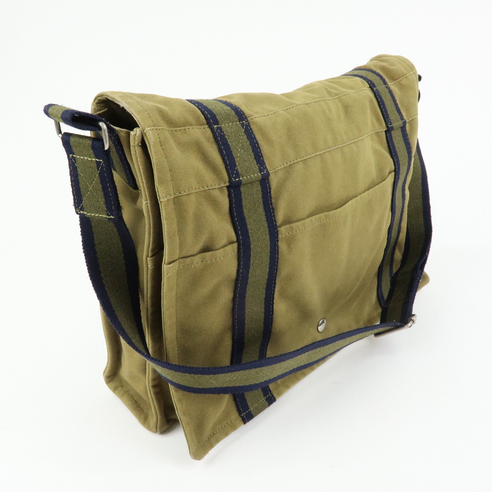 HERMES Fourre Tout Bassas MM Cotton Shoulder Bag Khaki