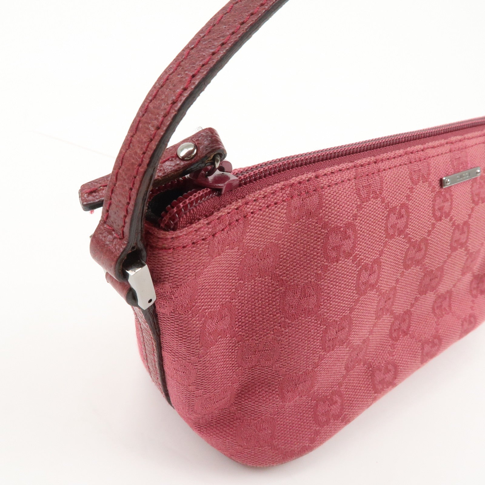 GUCCI Boat Bag GG Monogram Canvas Leather Hand Bag Pouch Pink 07198