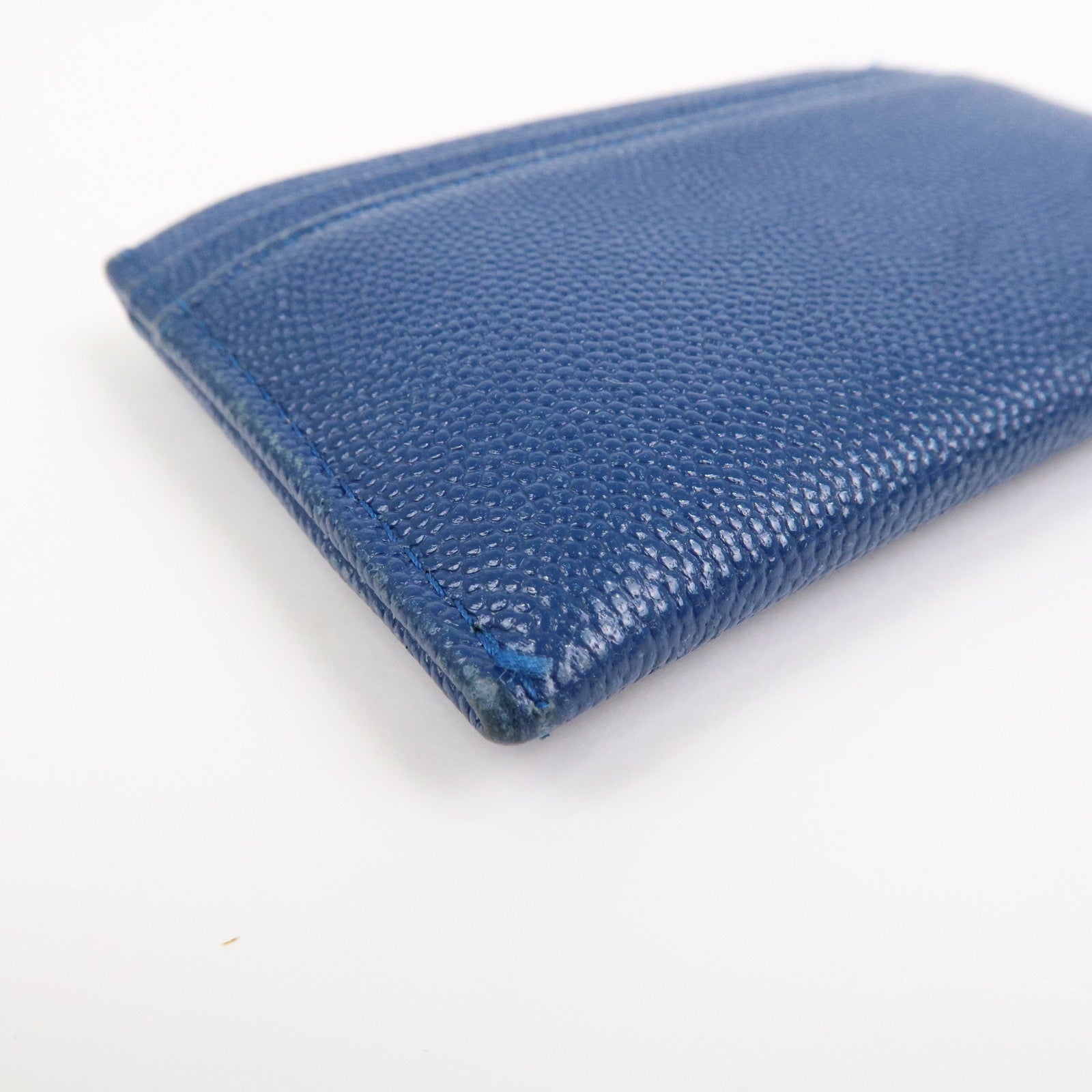 CHANEL Logo Caviarskin Leather Card Case Card Holder Blue