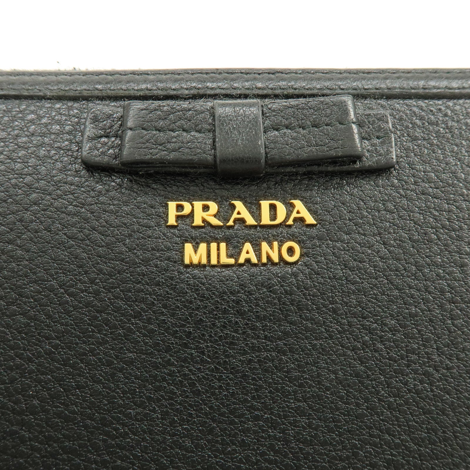 PRADA Ribbon Logo Leather Round Zippy Long Wallet Black