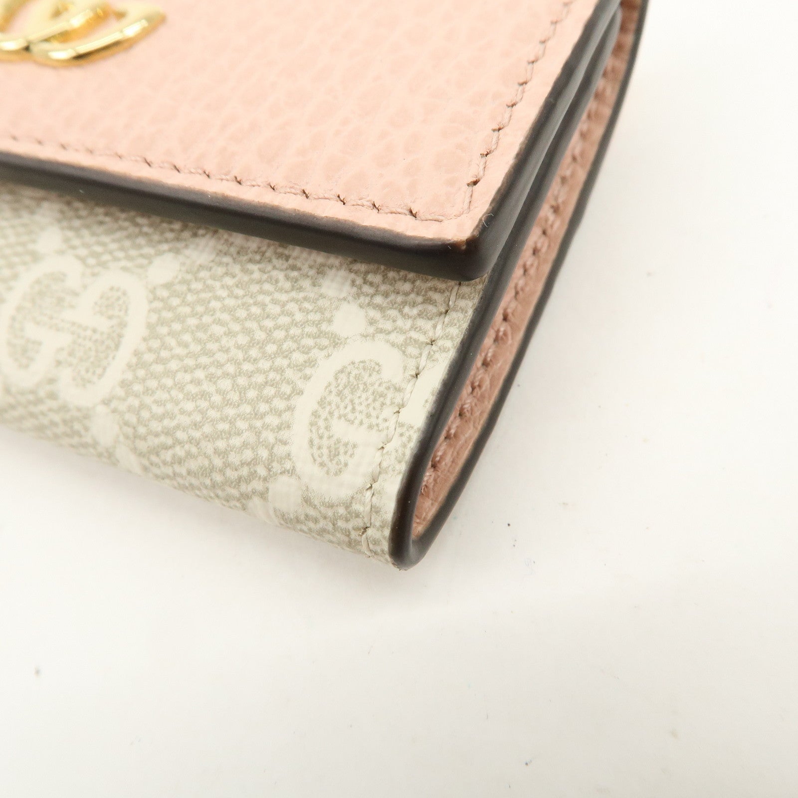 GUCCI GG Marmont Leather GG Supreme 6 Key Case Pink Beige 456118