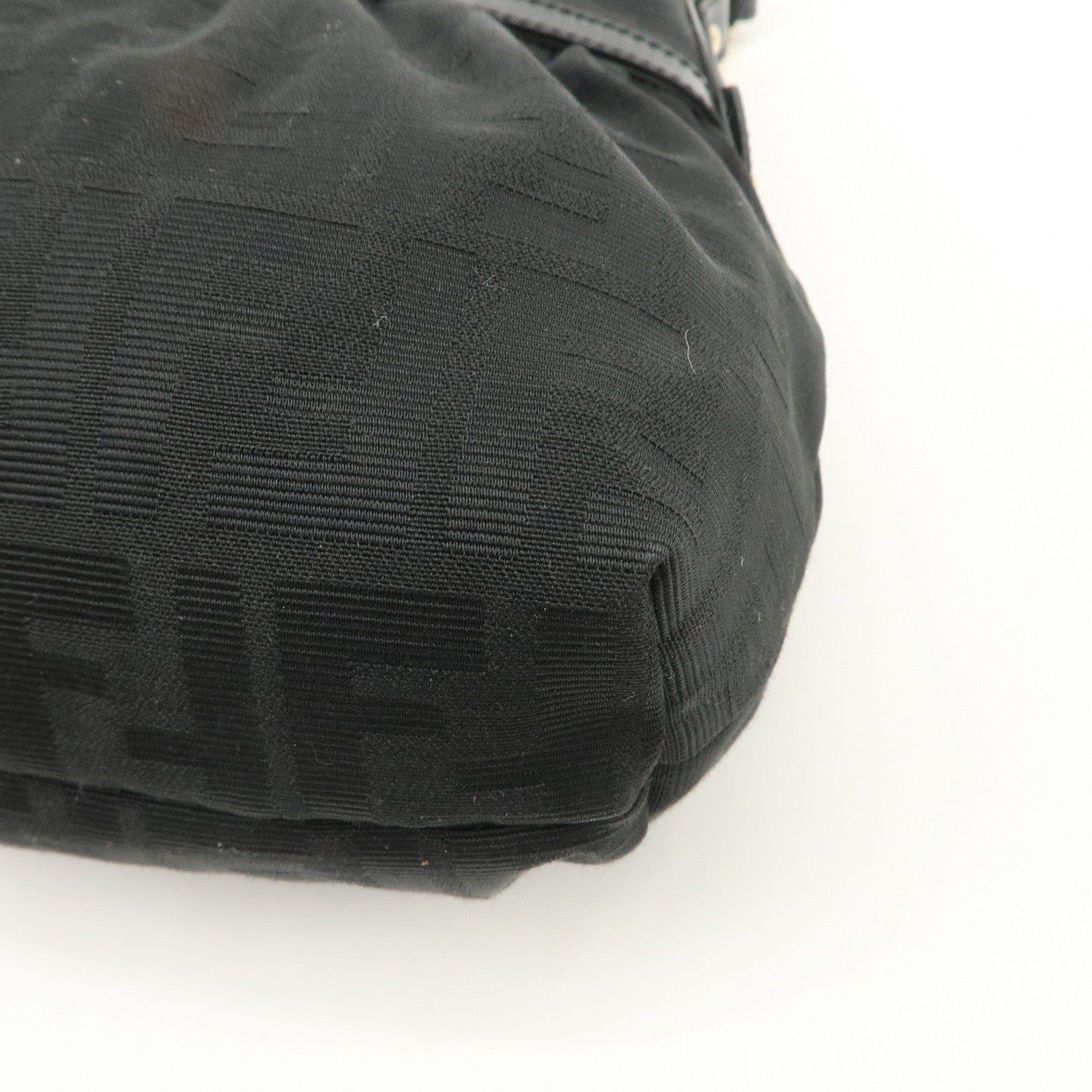 FENDI Zucca Canvas Leather Gathered Shoulder Bag Black 8BR448