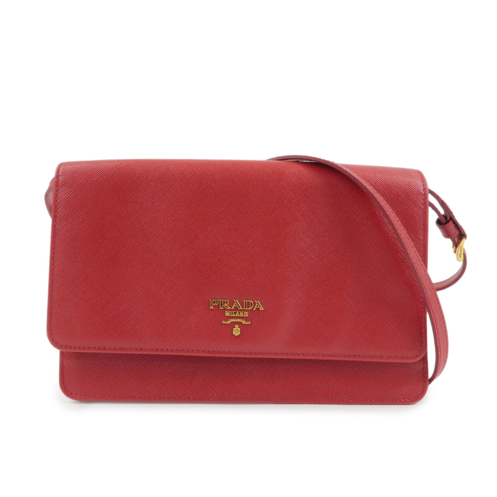 PRADA Saffiano Leather Shoulder Bag Crossbody Bag Red 1M1361