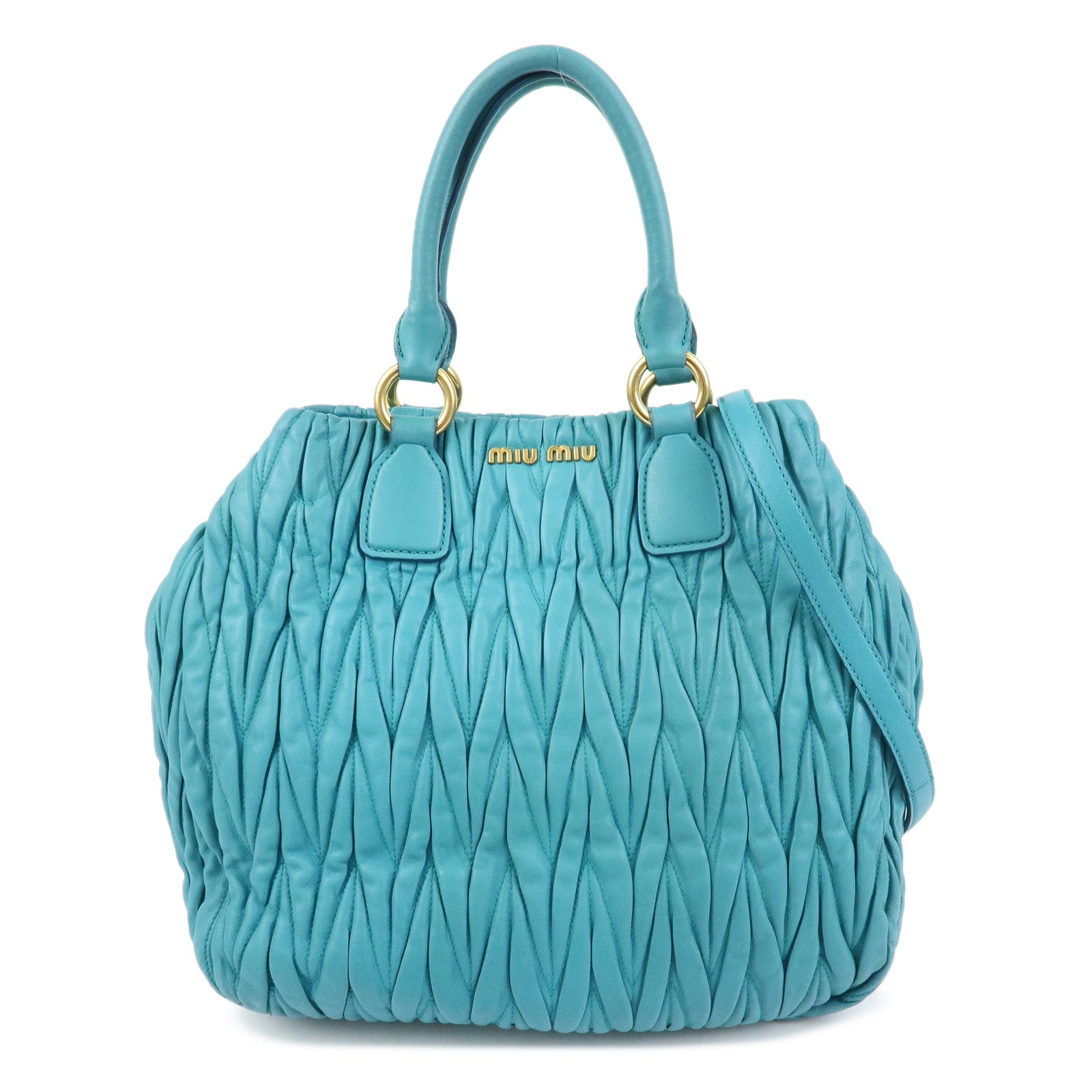 MIU MIU Matelasse Nappa Leather 2Way Bag Hand Bag Marine 5BE886