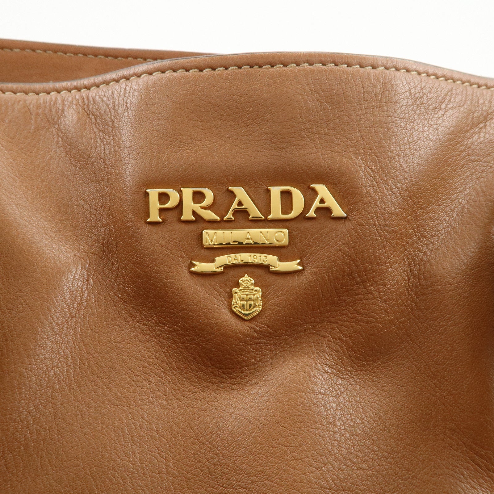 PRADA Calf Leather 2Way Bag Hand Bag Shoulder Bag Brown BN1902