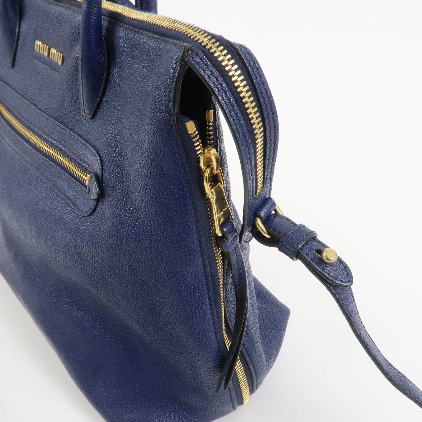 MIU MIU Madras Leather 2Way Hand Bag Shoulder Bag Blue 5BG136