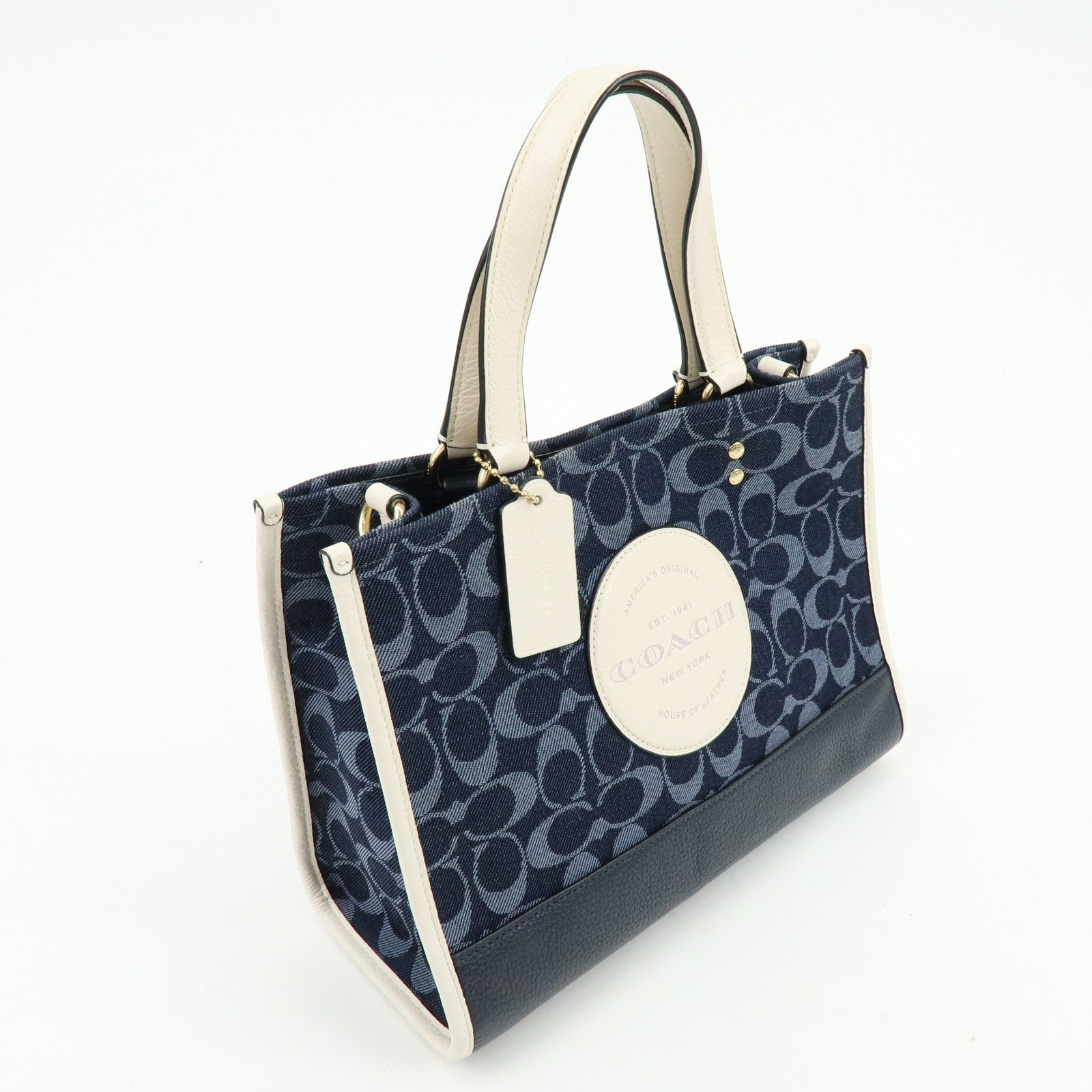 COACH Dempsey Signature Denim Leather 2Way Shoulder Hand Bag Navy