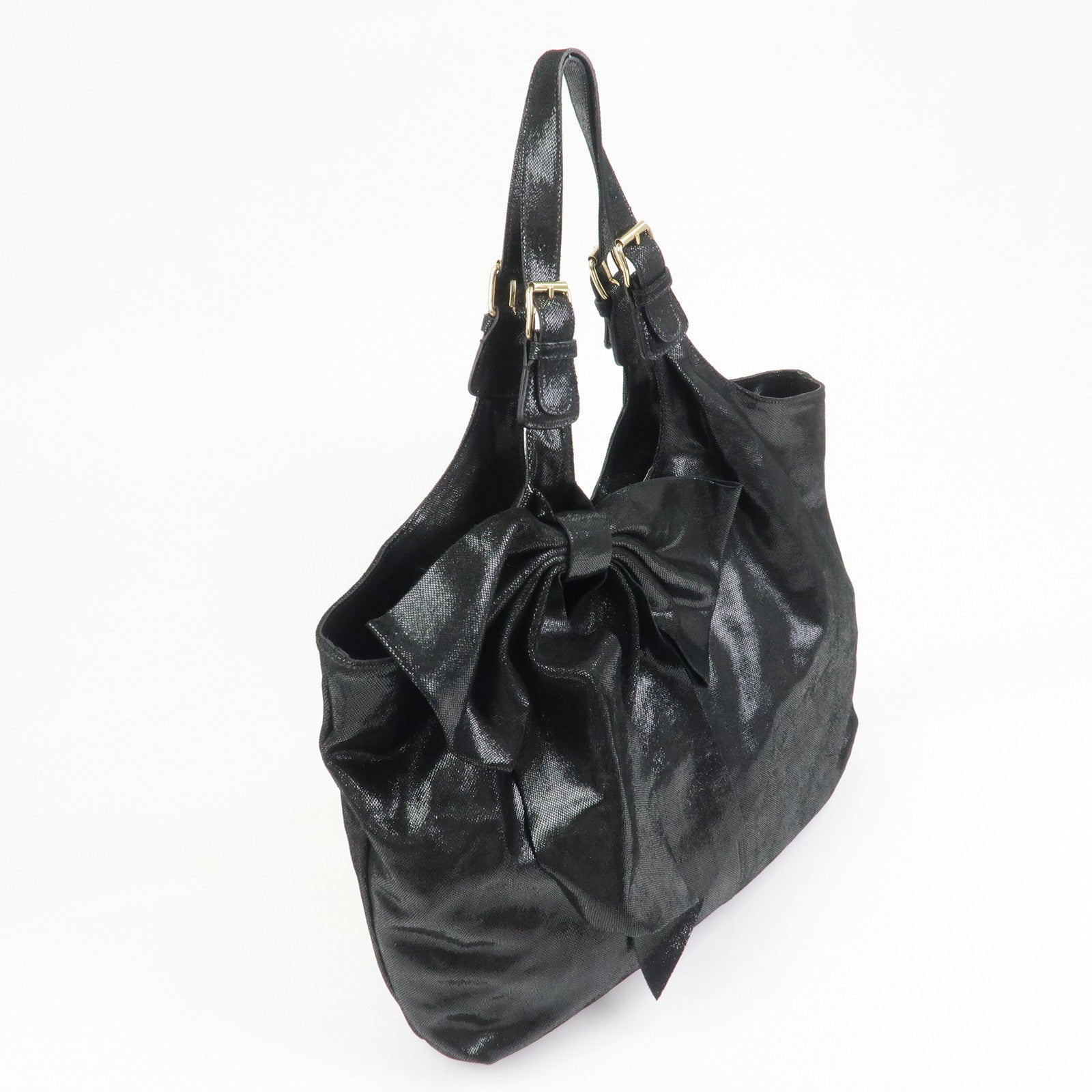 VALENTINO RED Valentino Leather Ribbon Tote Bag Shoulder Bag Black