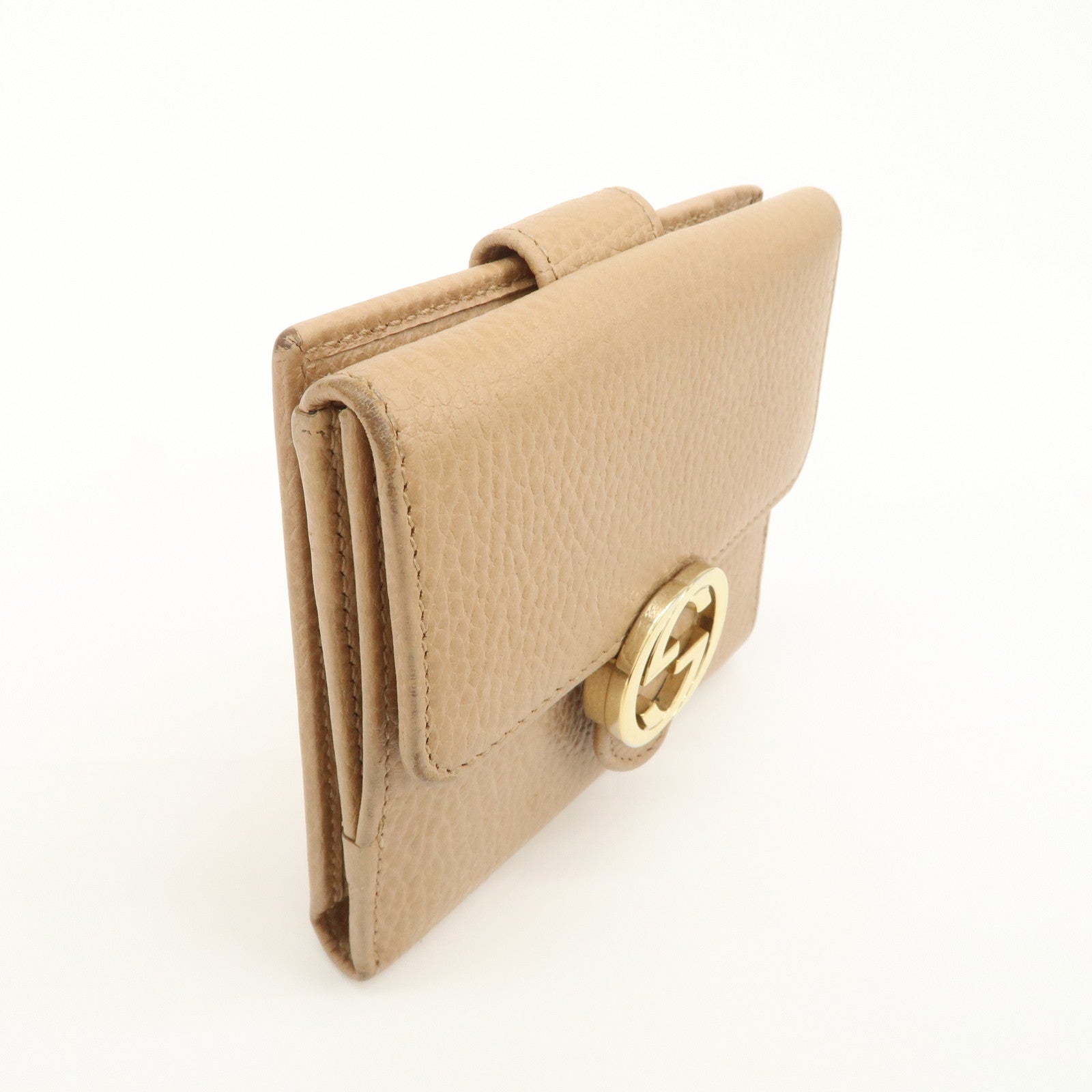 GUCCI Interlocking G Leather Bi-Hold Compact Wallet Brown 615525