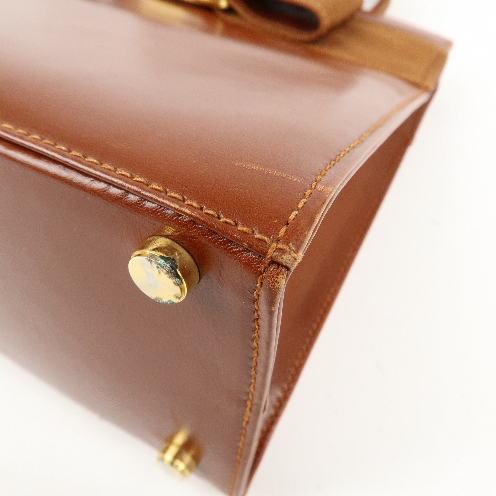 Ferragamo Vara Leather Hand Bag Shoulder Bag Brown Used