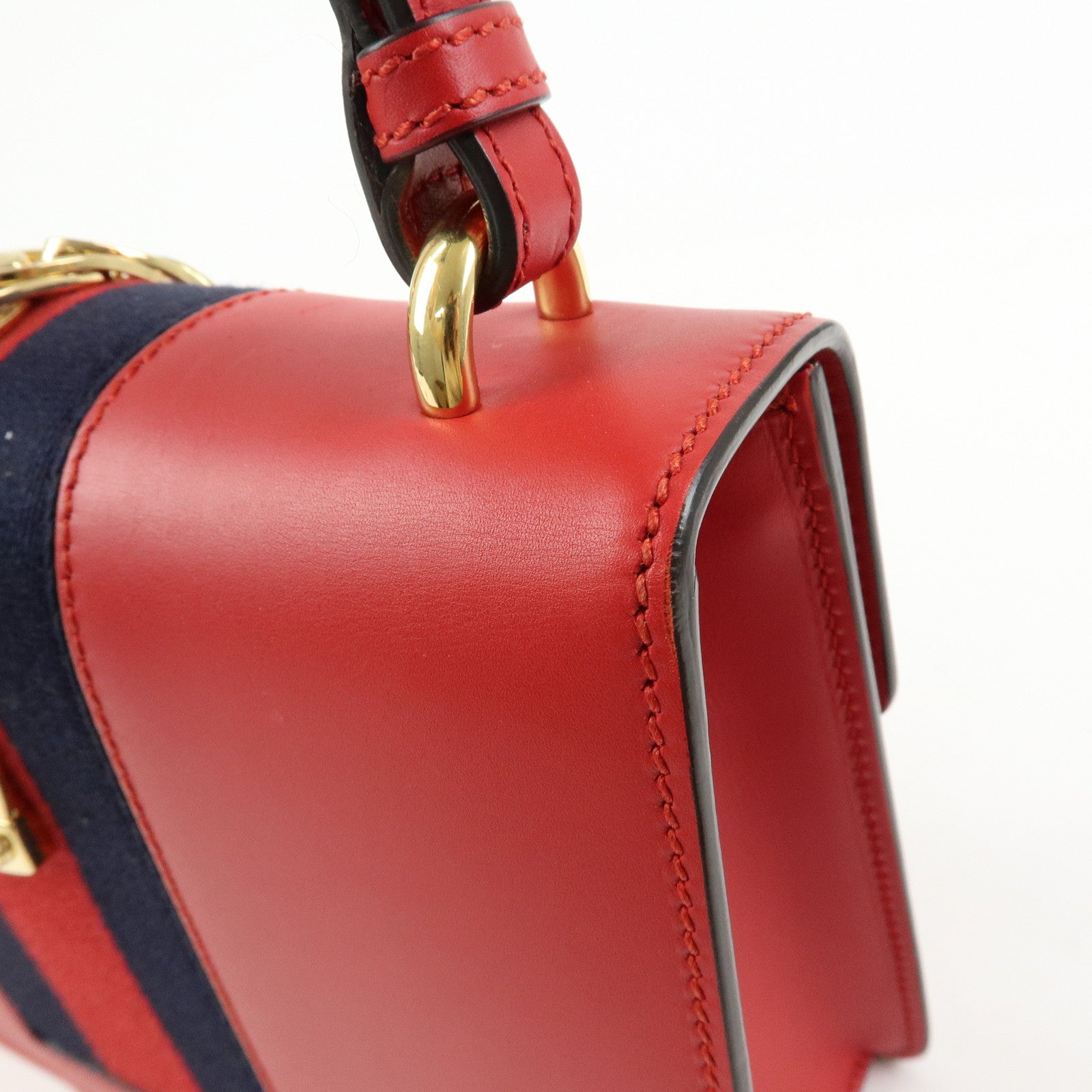 GUCCI Sylvie Sherry Leather Shoulder Bag Ribbon Red Navy 421882