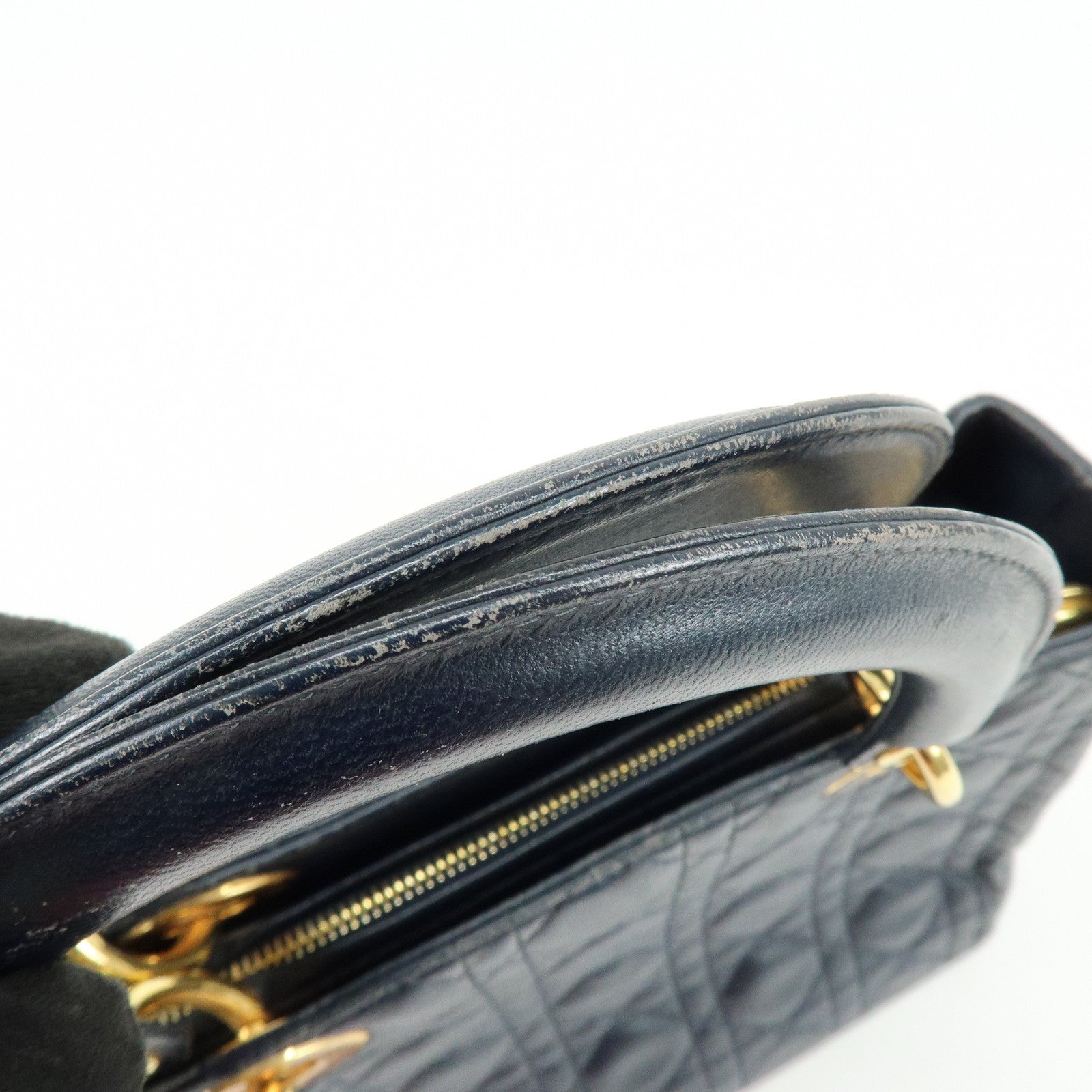 Christian Dior Lady Dior Cannage Leather Hand Bag Navy