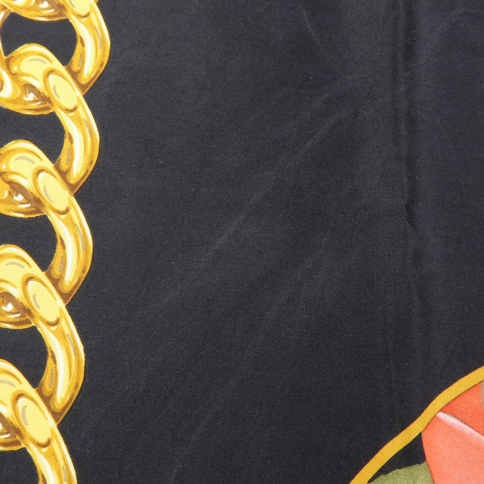 CHANEL COCO Mark Silk 100% Scarf Floral Motif Black Gold
