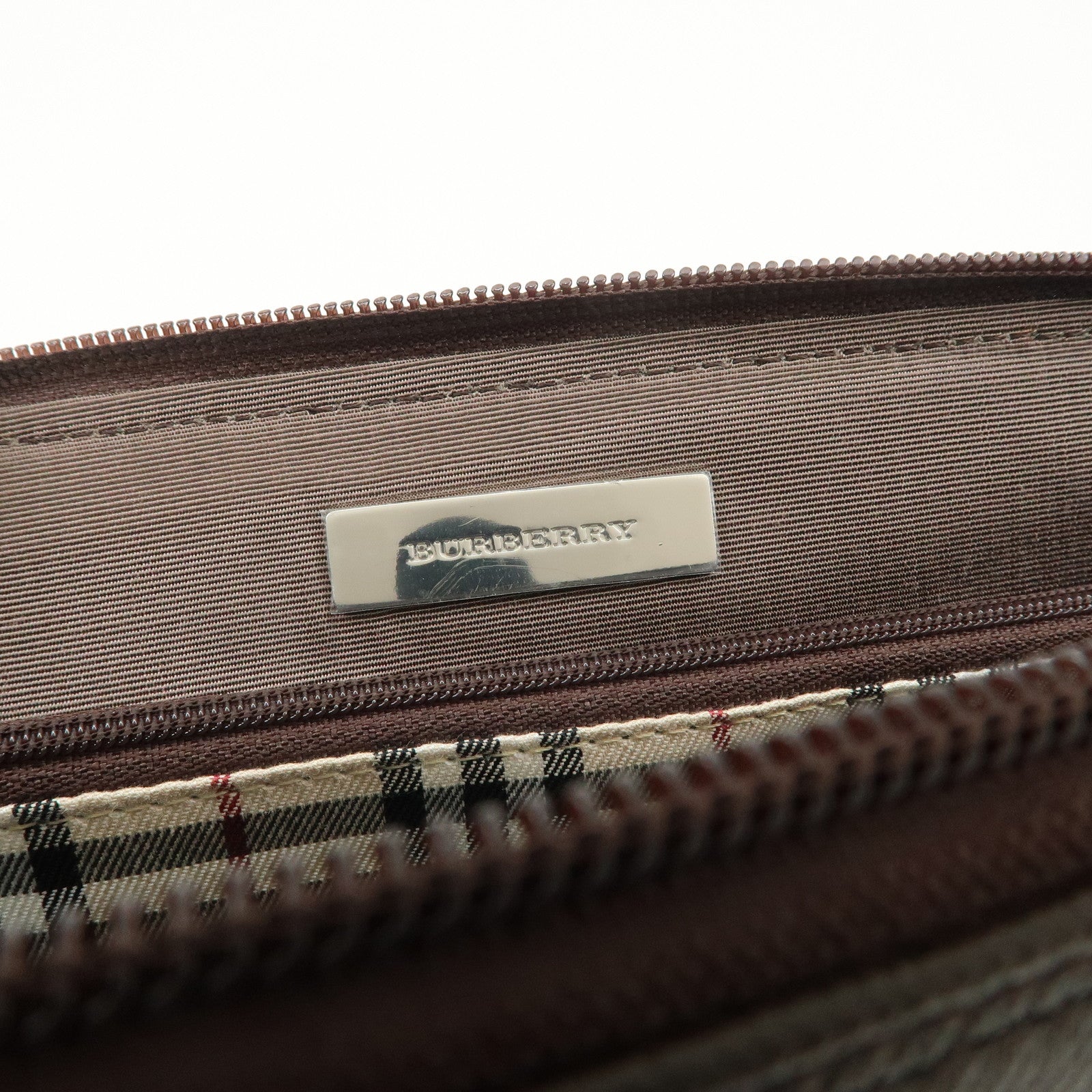 BURBERRY Logo Leather Hand Bag Brown