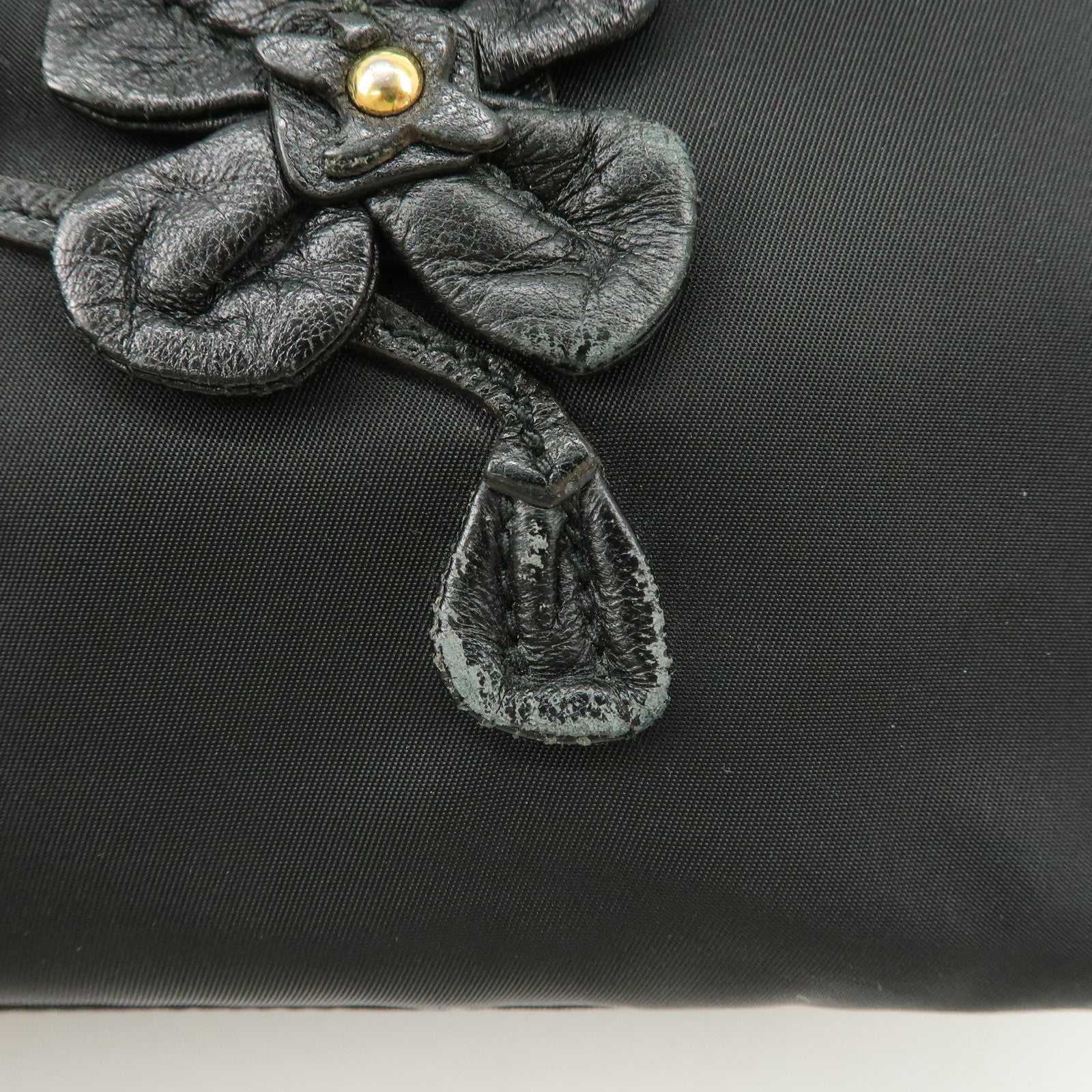 PRADA Nylon Leather Hand Bag Black Gold Hardware 1BA084